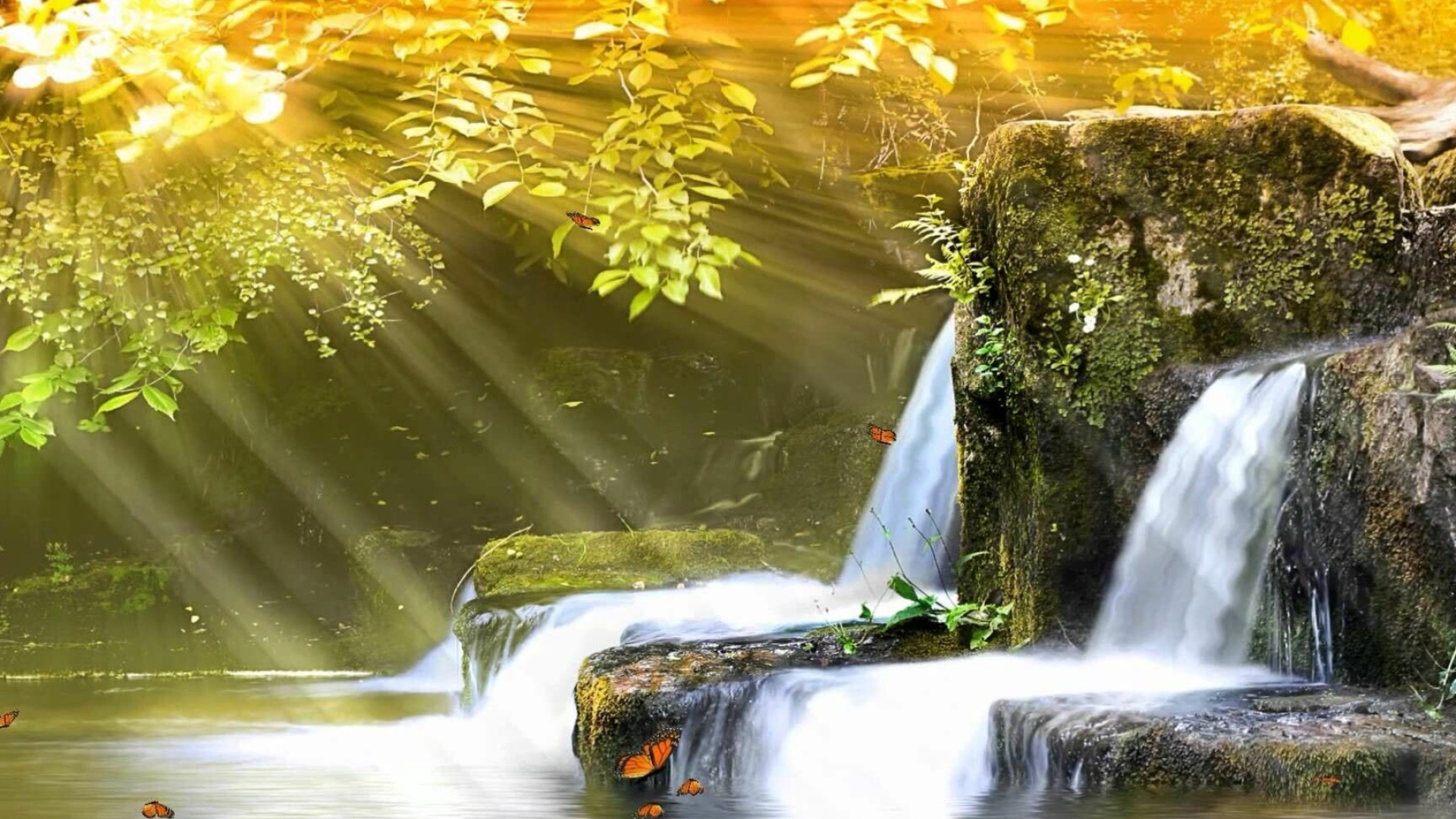 Waterfall beauty, Moving wonder, Wallpaper enchantment, Dynamic scenes, 1920x1080 Full HD Desktop