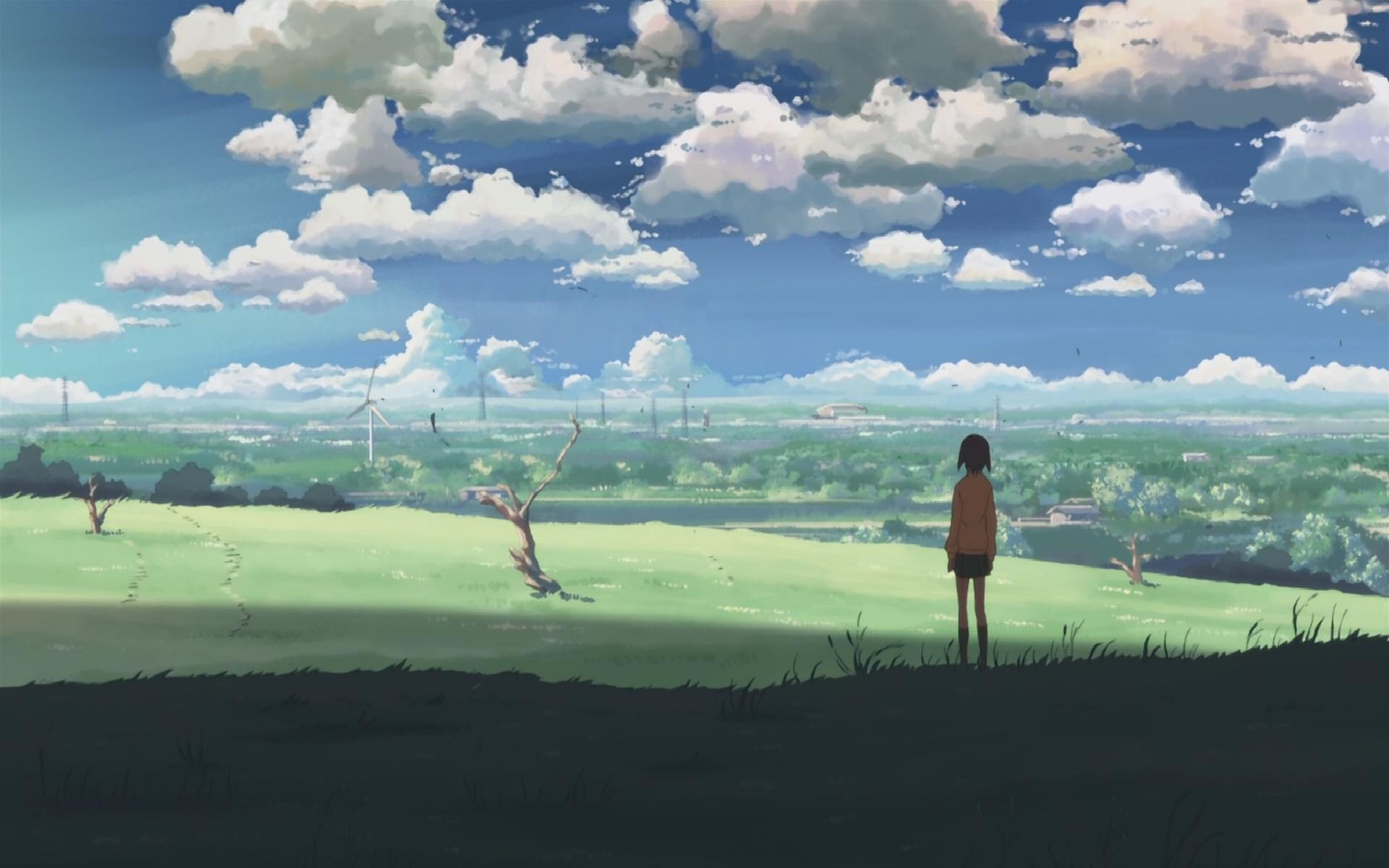 Kanae Sumida, 5 Centimeters per Second, Grassy hilltop landscape, HD Desktop wallpaper