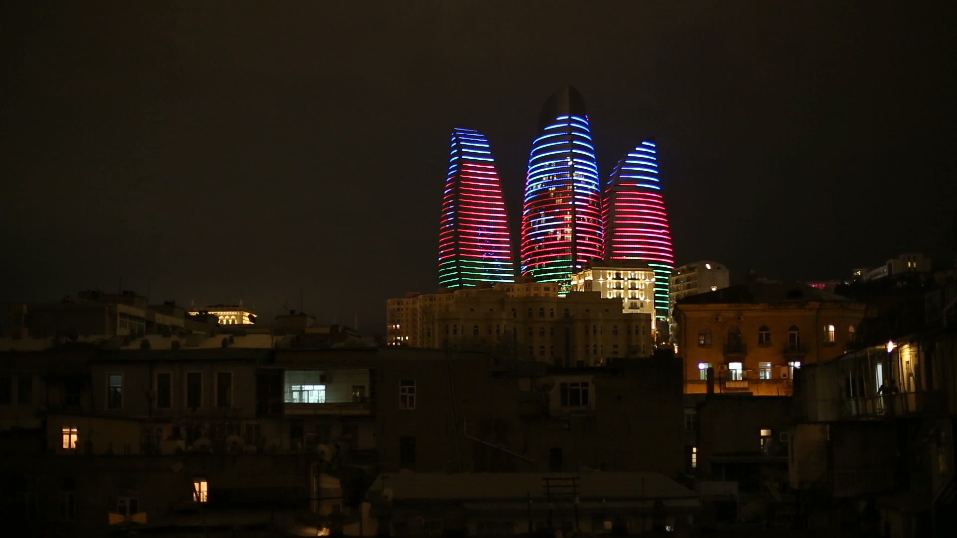 Night view of Flame Towers, Baku at night, Captivating wallpapers, Iconic cityscapes, 1920x1080 Full HD Desktop