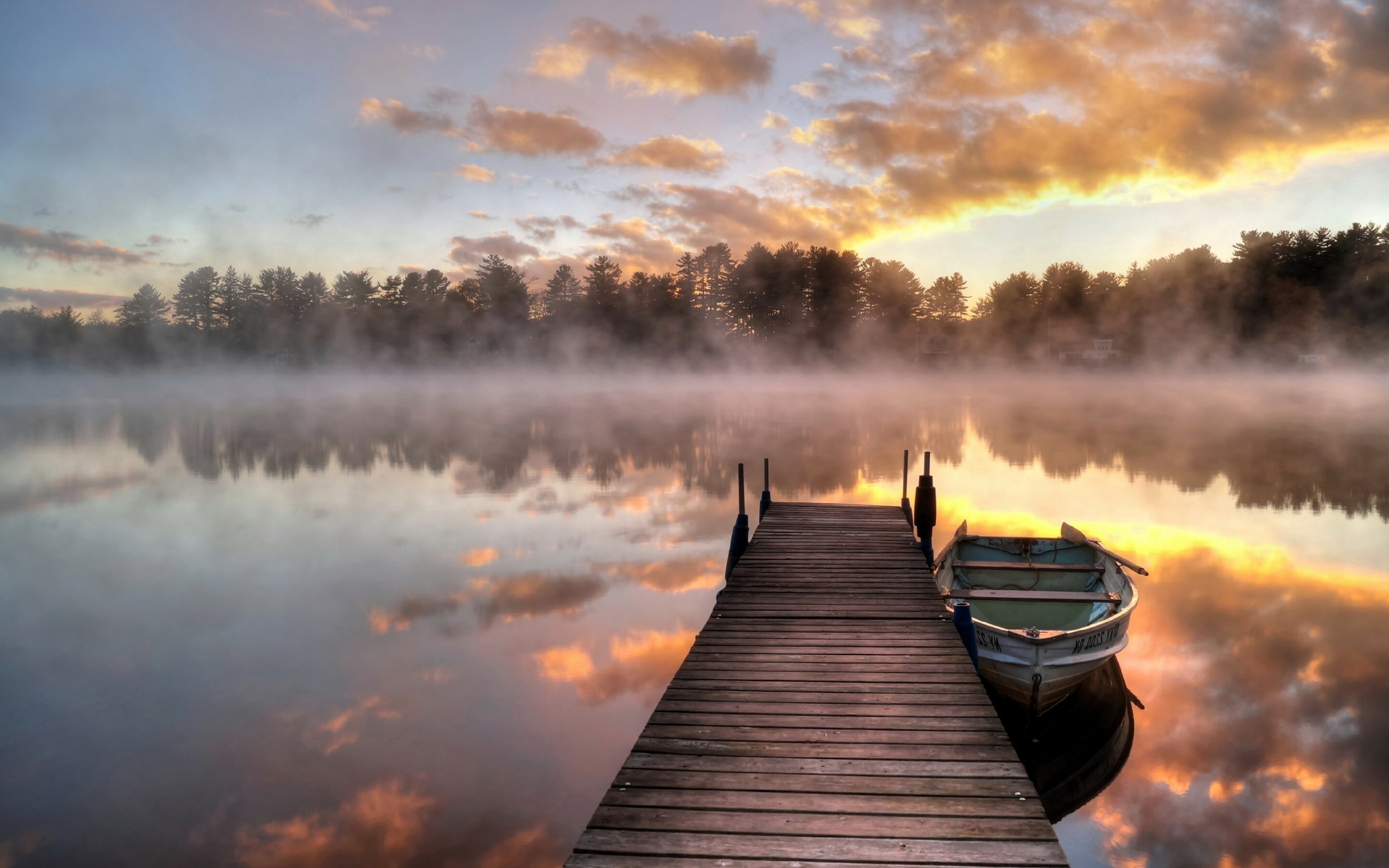 Pier and Boat, Lakes Wallpaper, 2880x1800 HD Desktop