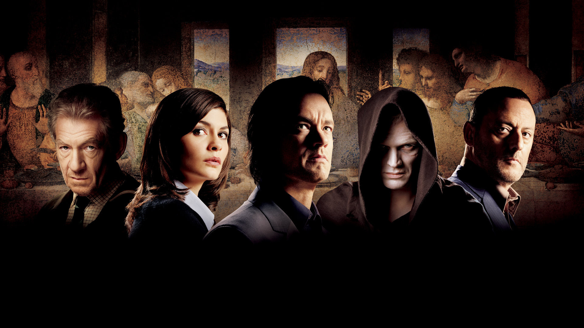 Audrey Tautou, Tom Hanks, Paul Bettany, Jean Reno, 1920x1080 Full HD Desktop
