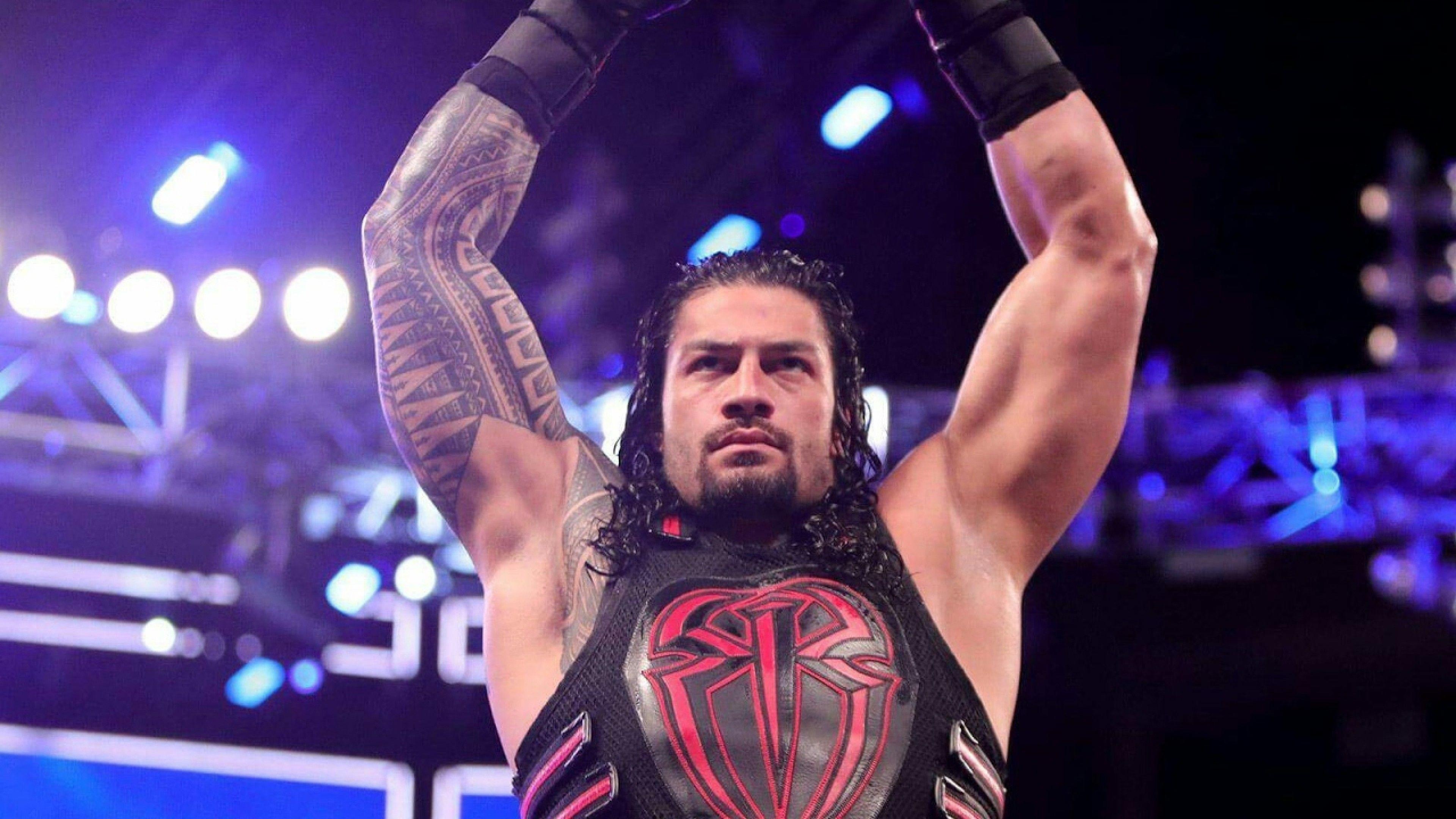 Roman Reigns, Samoan tribal sleeve tattoo, black tactical vest, 4K Desktop wallpaper