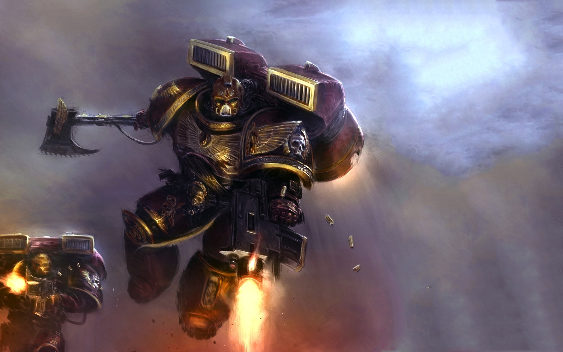 Warhammer 40,000 Space Marine, Assault Marine jump pack, Chainaxe combat weapon, HD Desktop wallpaper