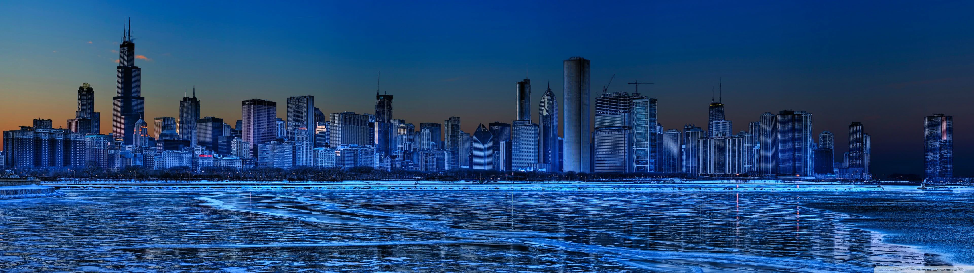 Chicago skyline dual monitor wallpaper, 3840x1080 Dual Screen Desktop