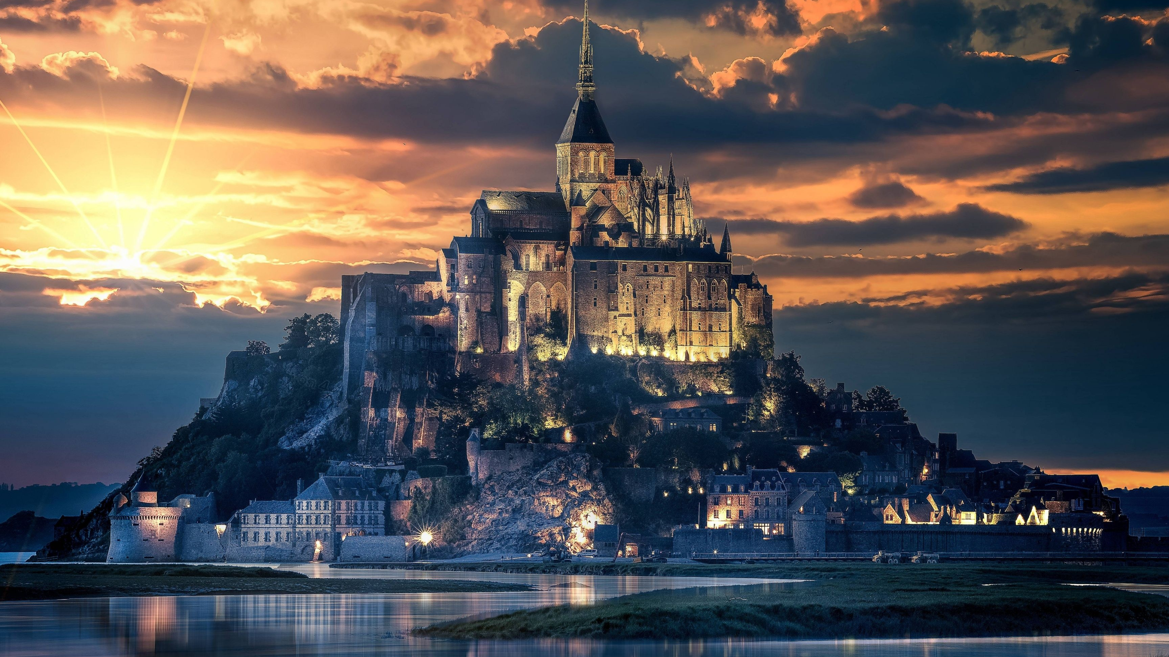 Mont-Saint-Michel, Castles Wallpaper, 3840x2160 4K Desktop