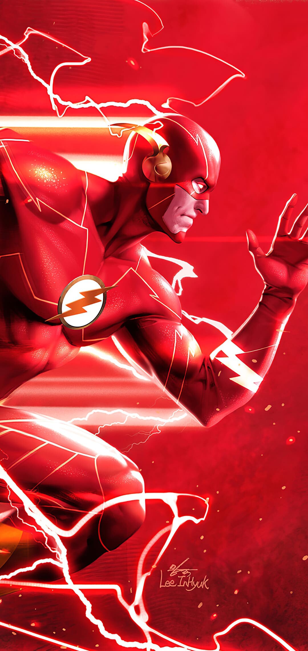 Flash wallpapers, Superhero speed, Red and yellow color scheme, Comic book hero, 1080x2280 HD Phone