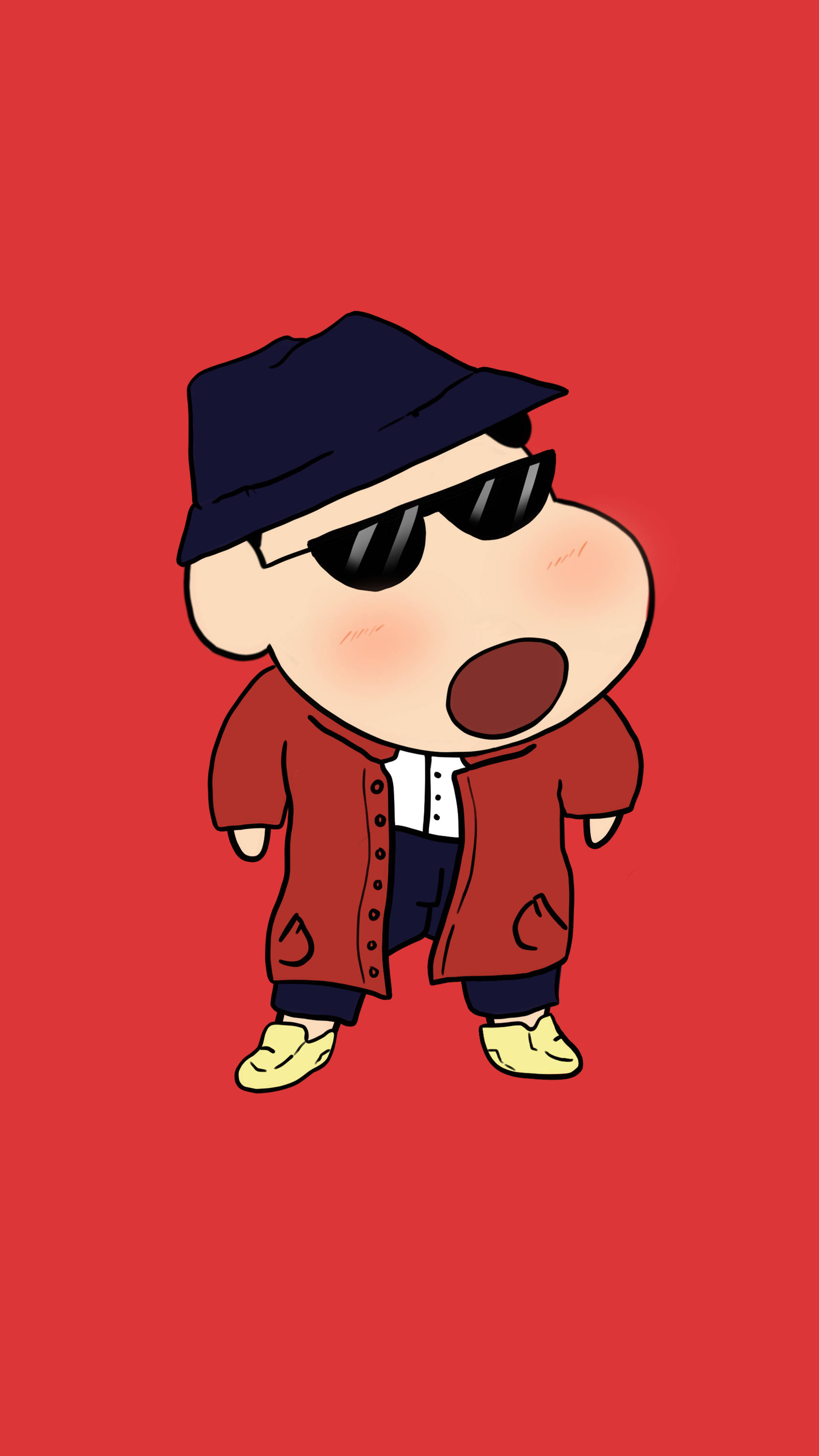 Shinnosuke Nohara, black sunglasses, navy bucket hat, 4K Phone wallpaper