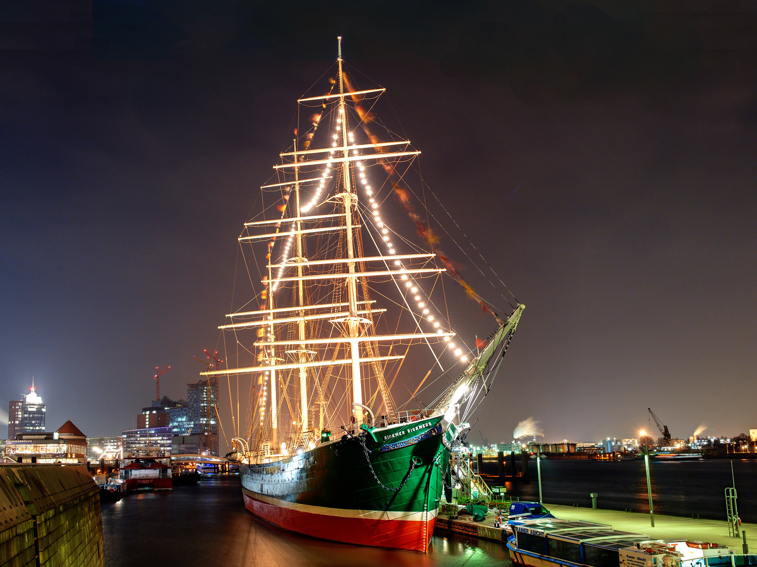 Rickmer Rickmers windjammer, Maritime landscape, Underelbe region, Historical sailing, 2500x1880 HD Desktop