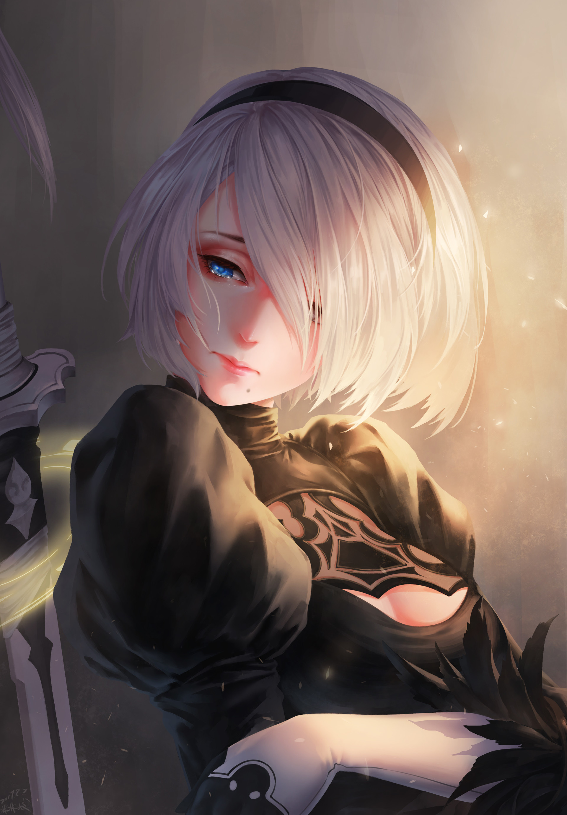 2B from NieR:Automata, Virtuous Contract katana, Black YoRHa dress, HD Phone wallpaper