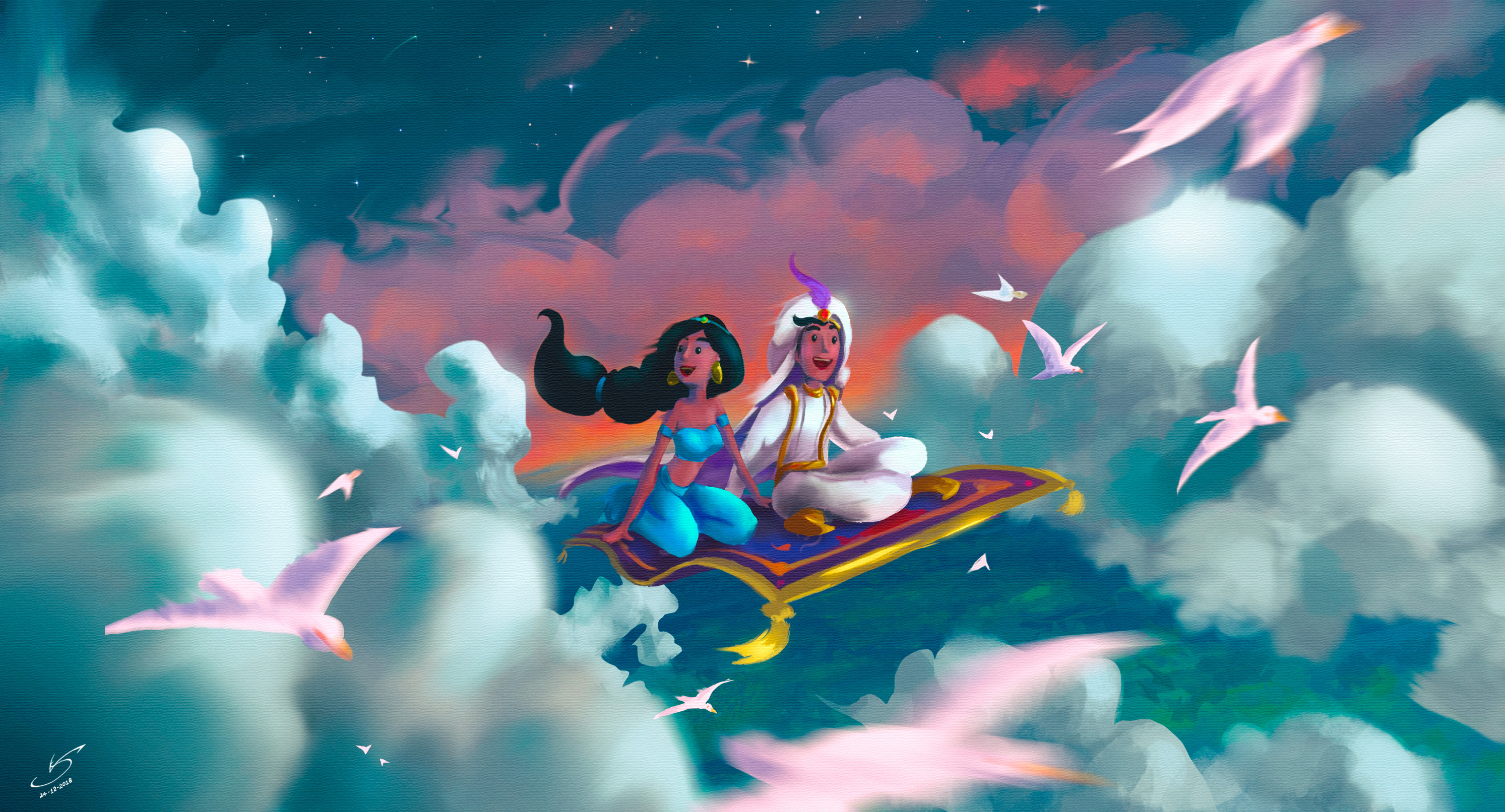 Aladdin and Jasmine, Laptop art, HD images, 4K wallpapers, 2990x1620 HD Desktop