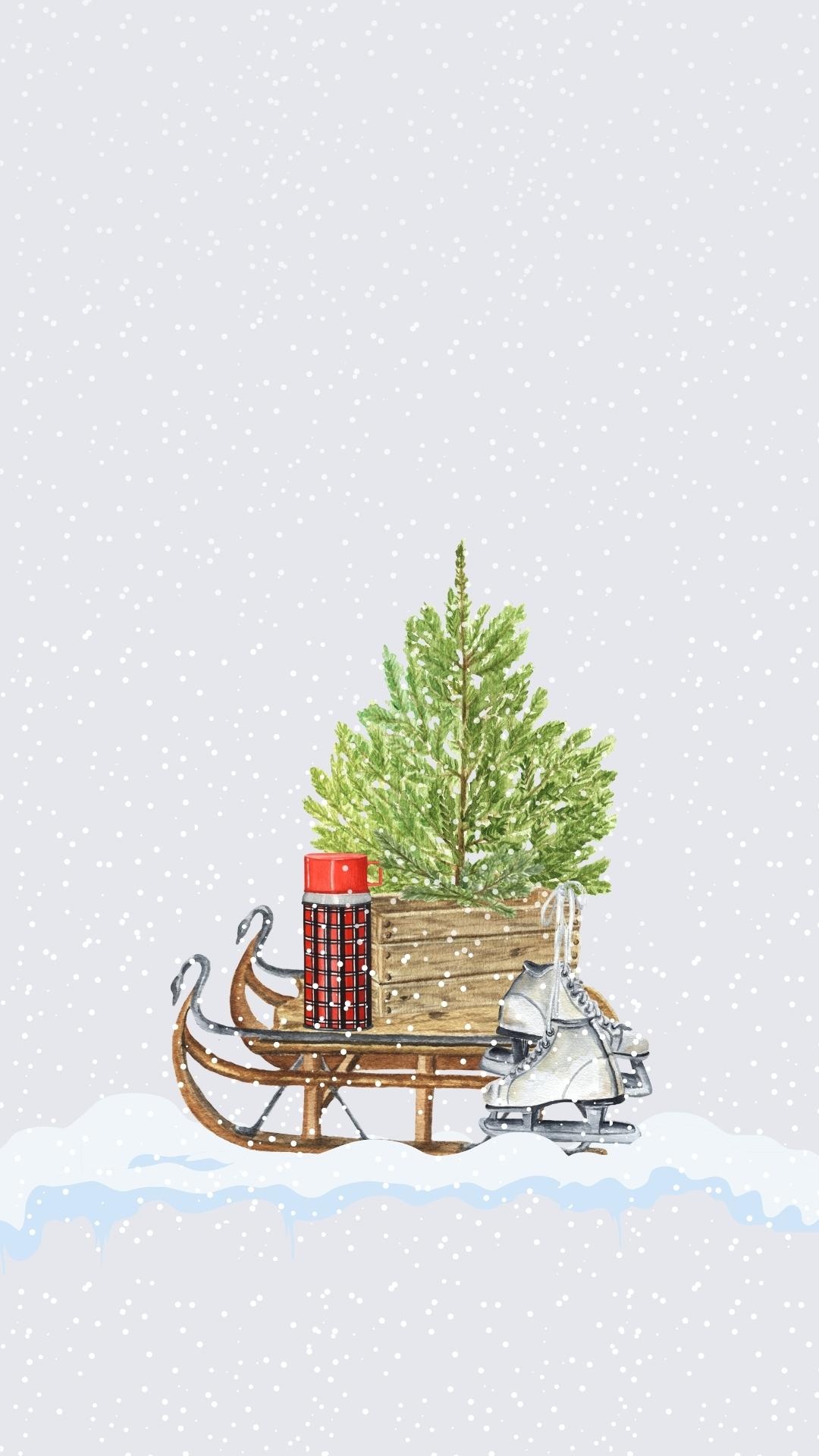 Christmas sleigh, Cute Phone Wallpaper, 1080x1920 Full HD Phone