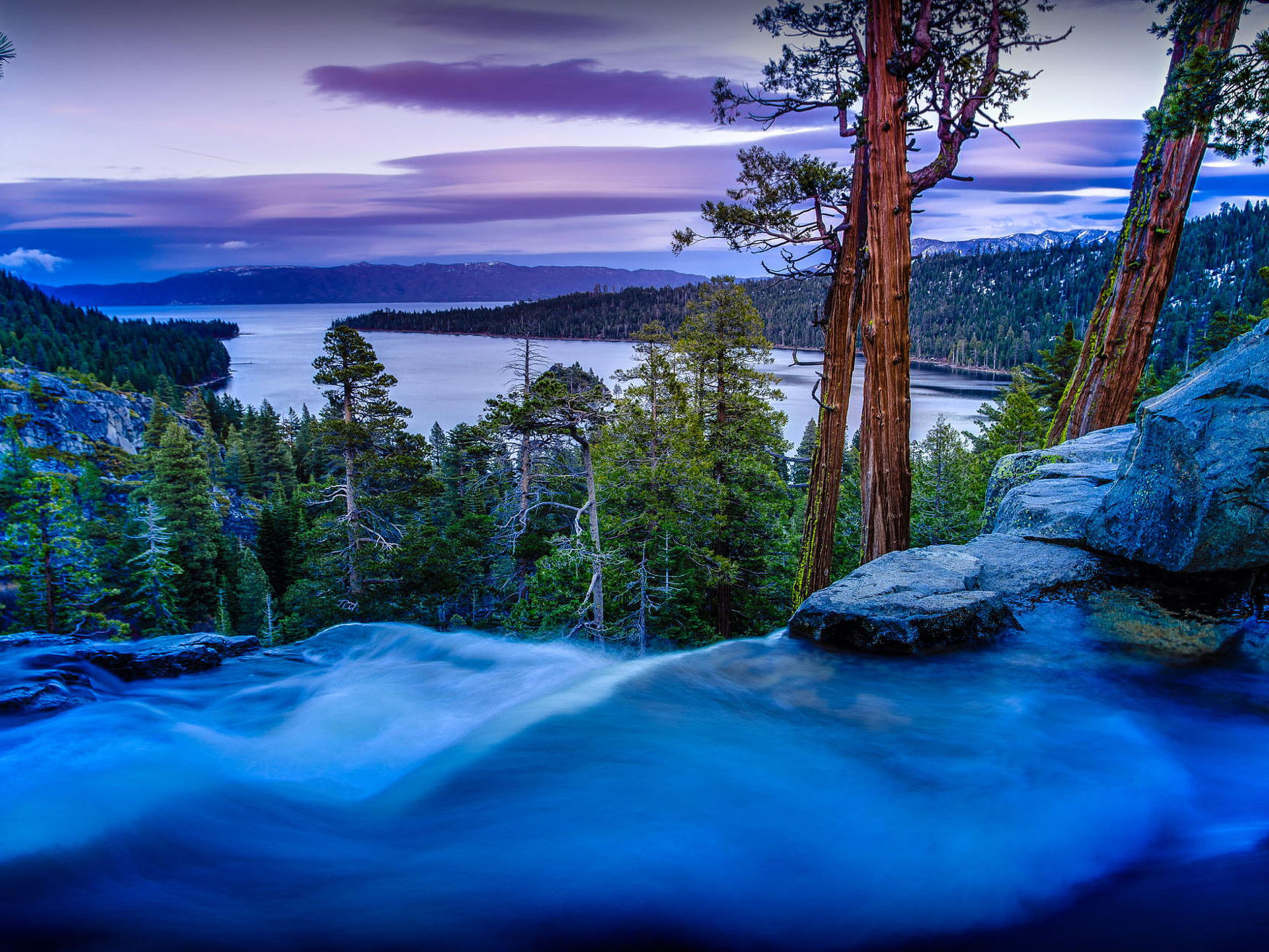 Mountain river, Pine forest, Lake, Serene landscape, 1920x1440 HD Desktop