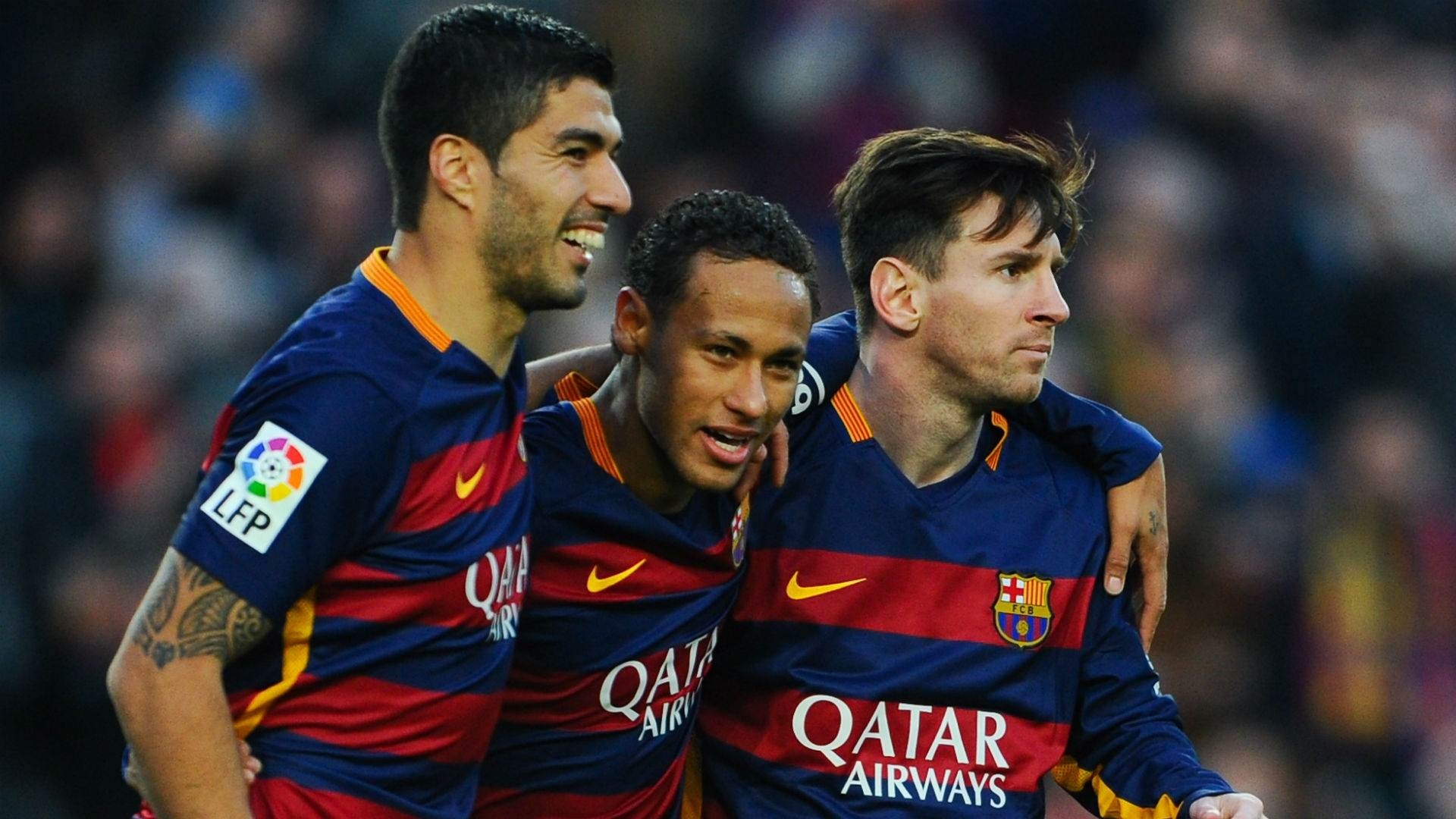 Lionel Messi, Neymar Jr, Luis Suarez, FC Barcelona jersey, Full HD Desktop wallpaper