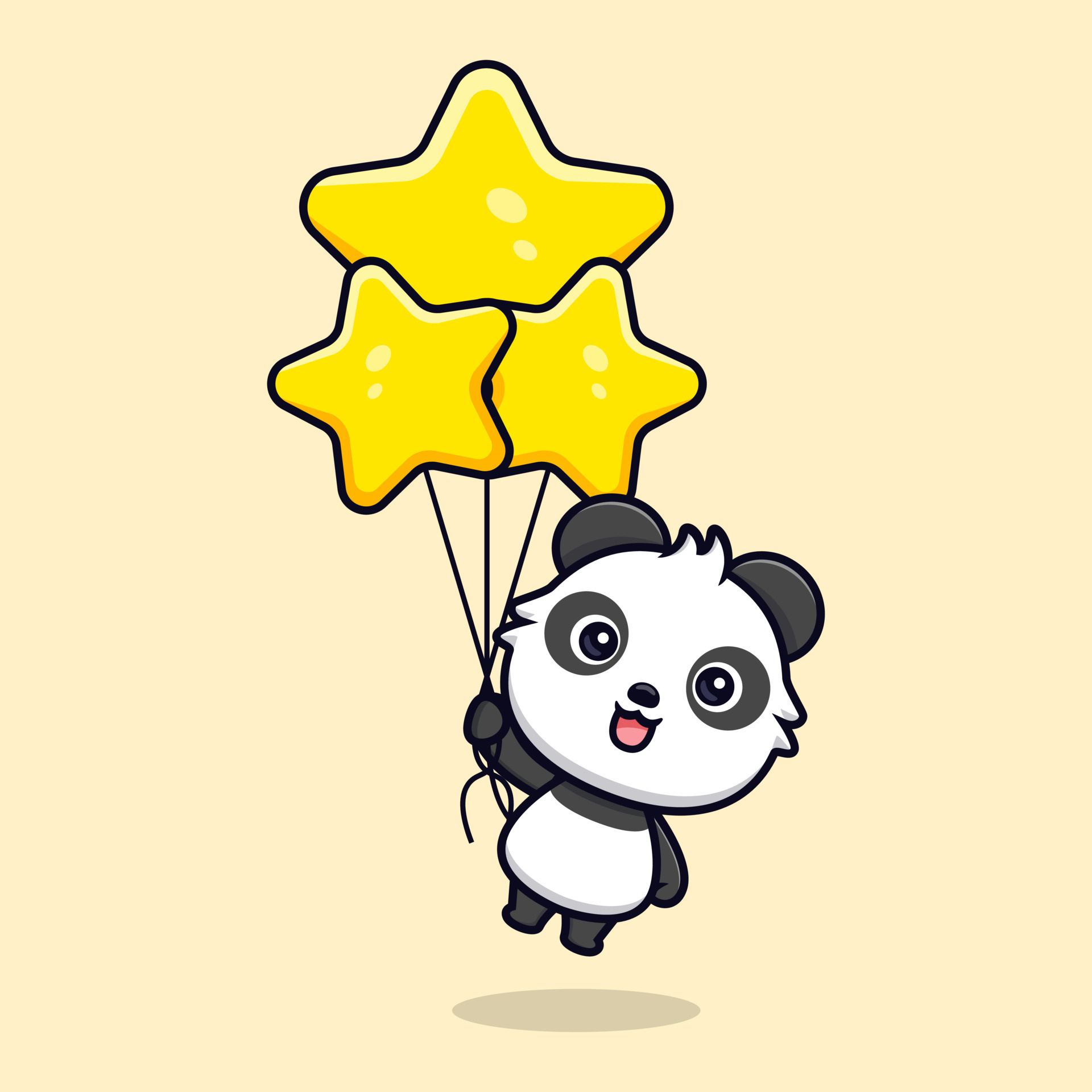 Cartoon baby panda, Yellow star balloons, Floating animal illustration, HD Phone wallpaper