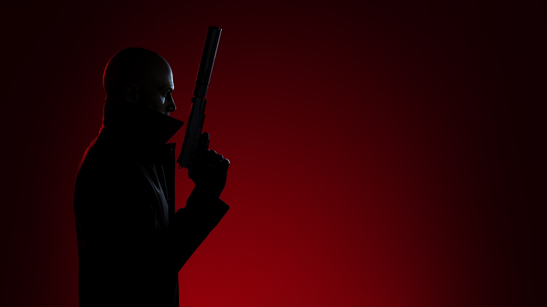 Agent 47, Silenced Silverballer pistol, Crimson red lighting, Full HD Desktop wallpaper