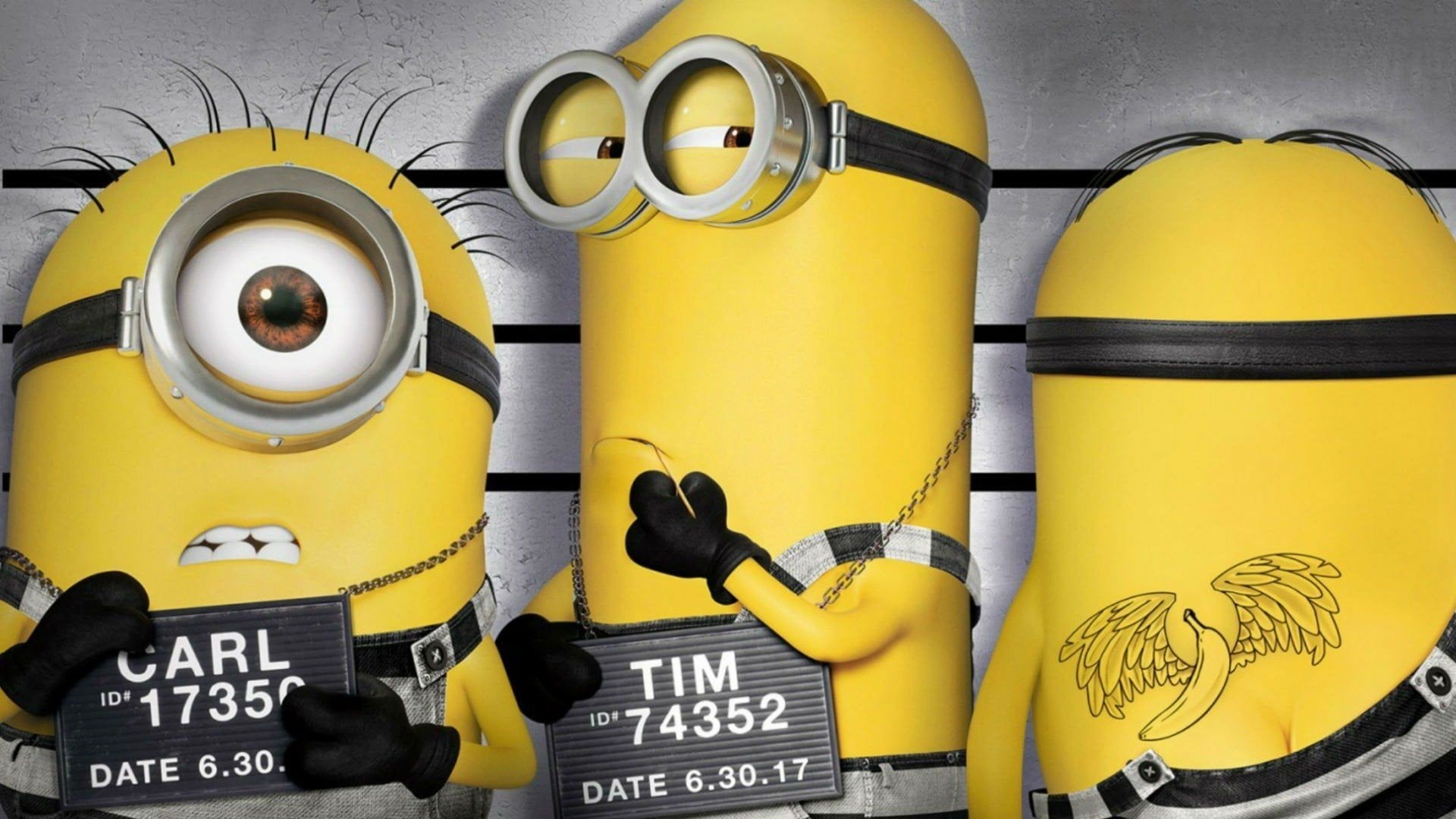 Carl the Minion, Tim the Minion, Despicable Me 3, police mugshot lineup, Full HD Desktop wallpaper
