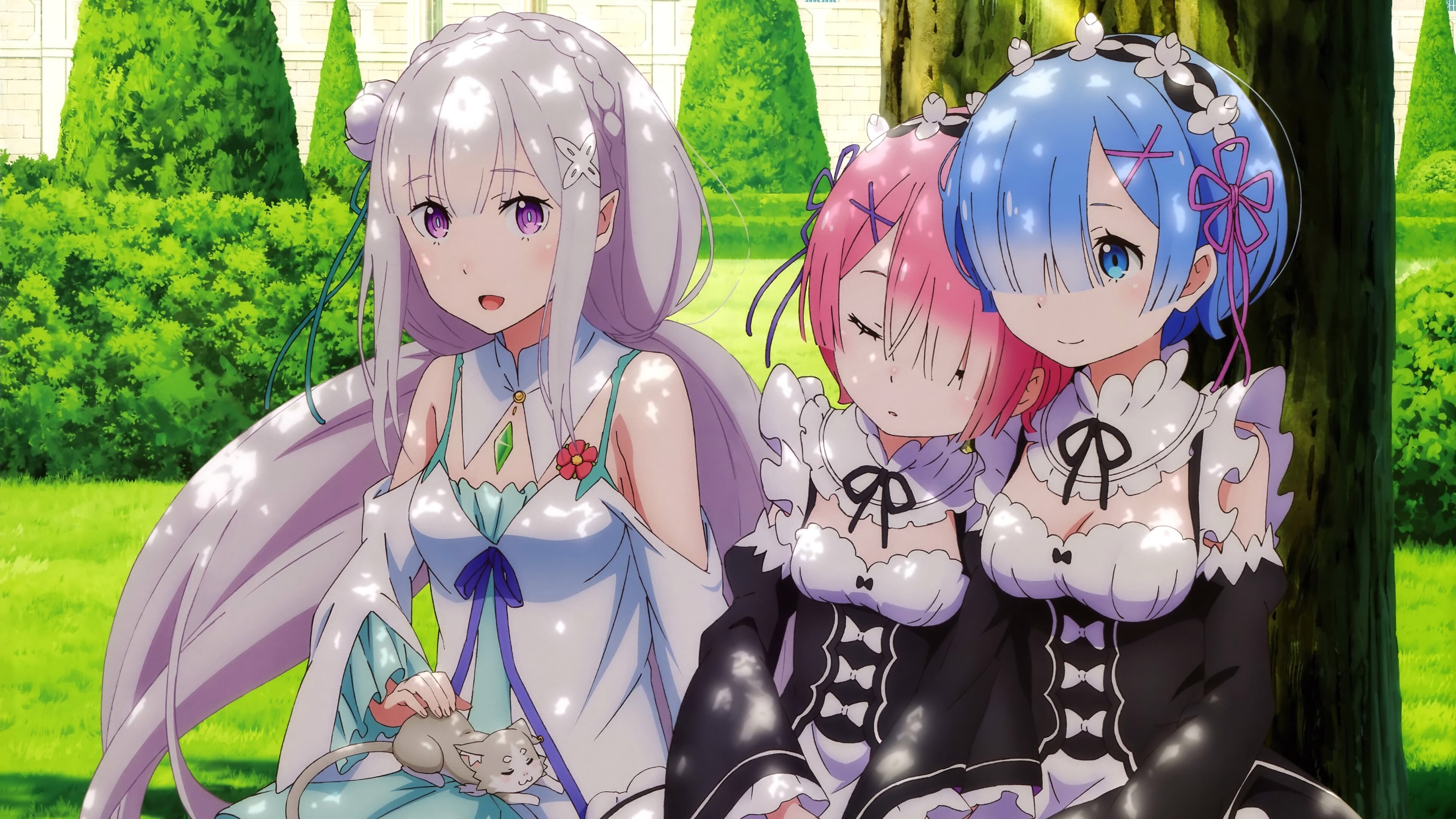 Emilia, Rem, Ram, Puck, 4K Desktop wallpaper