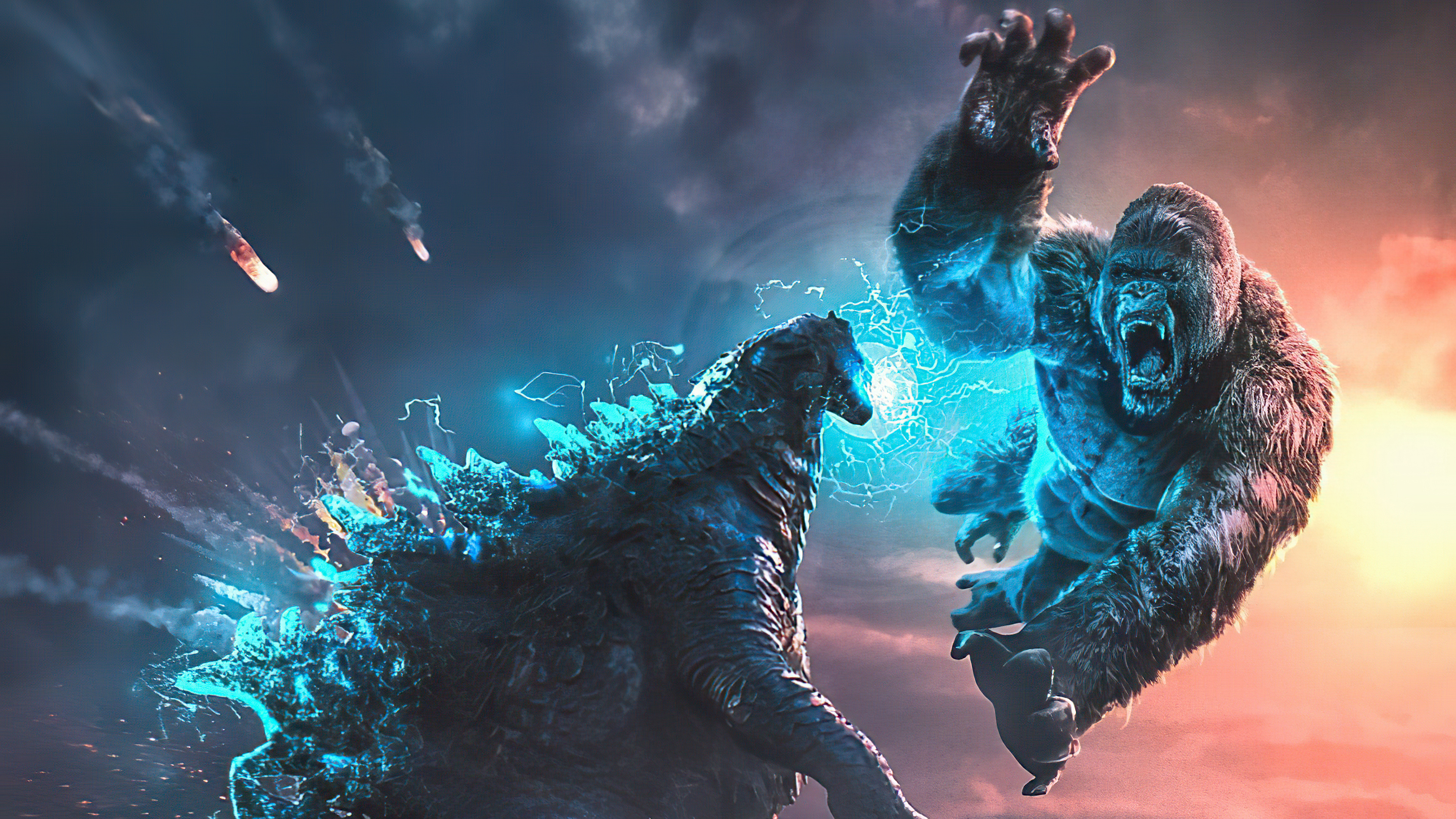 Kong v Godzilla, Epic battle scenes, 4K resolution, Intense showdown, 3840x2160 4K Desktop