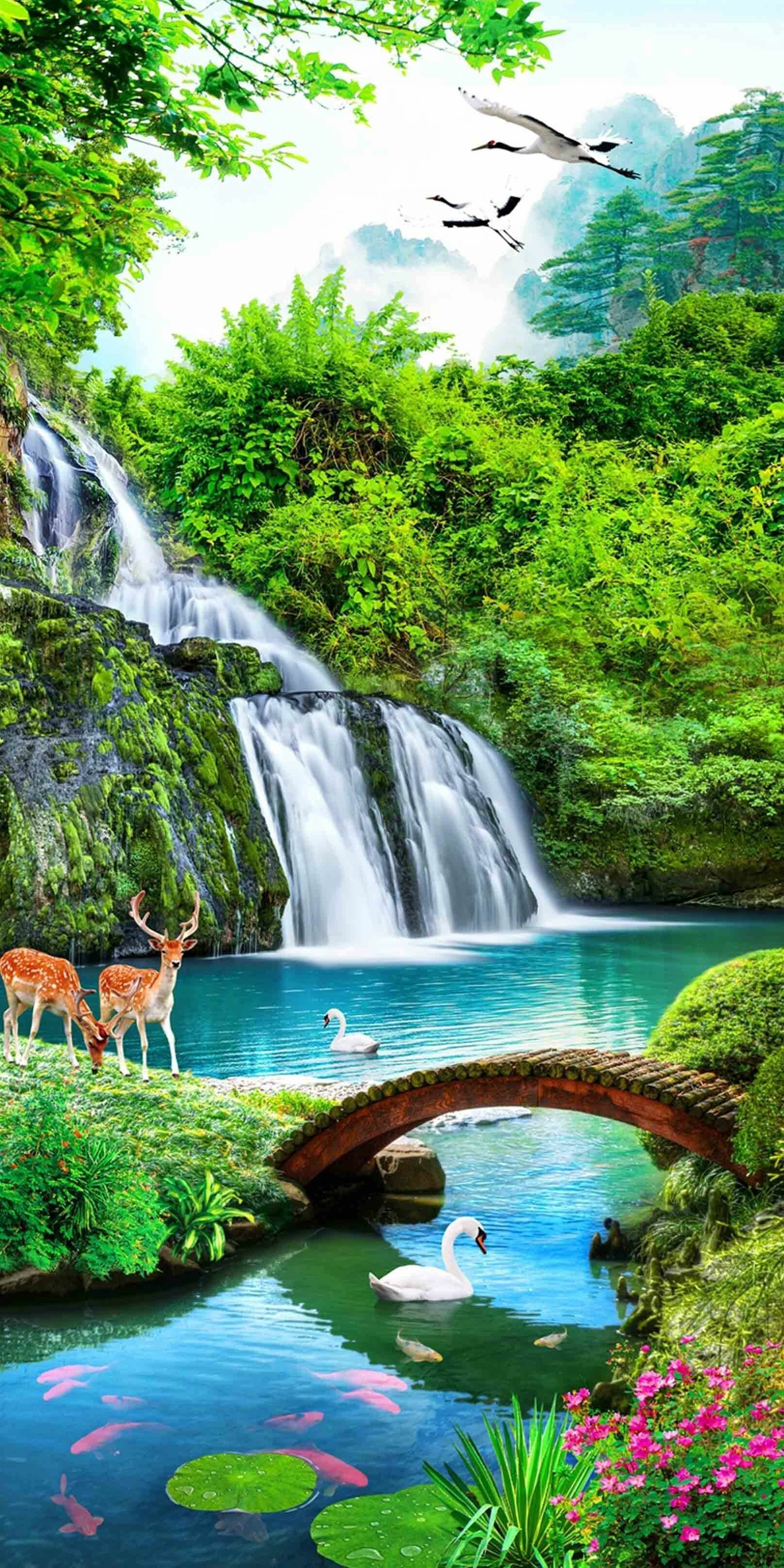 Springtime waterfalls, Baby animals in nature, Delightful wallpapers, Serene landscapes, 1620x3230 HD Phone