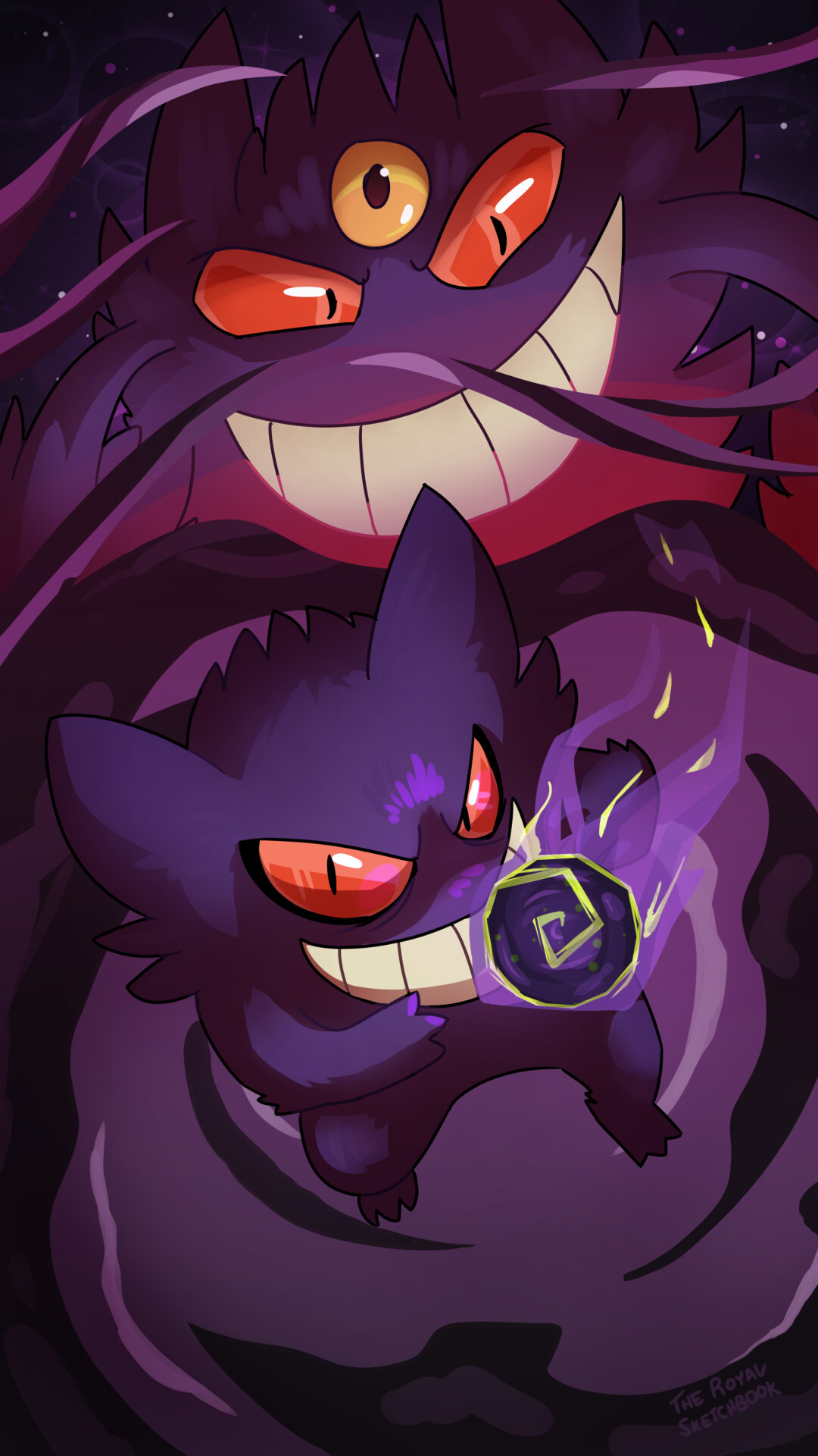 Gengar Phone Wallpaper, Shadowy figure, Purple background, Mobile screen, 1080x1920 Full HD Phone