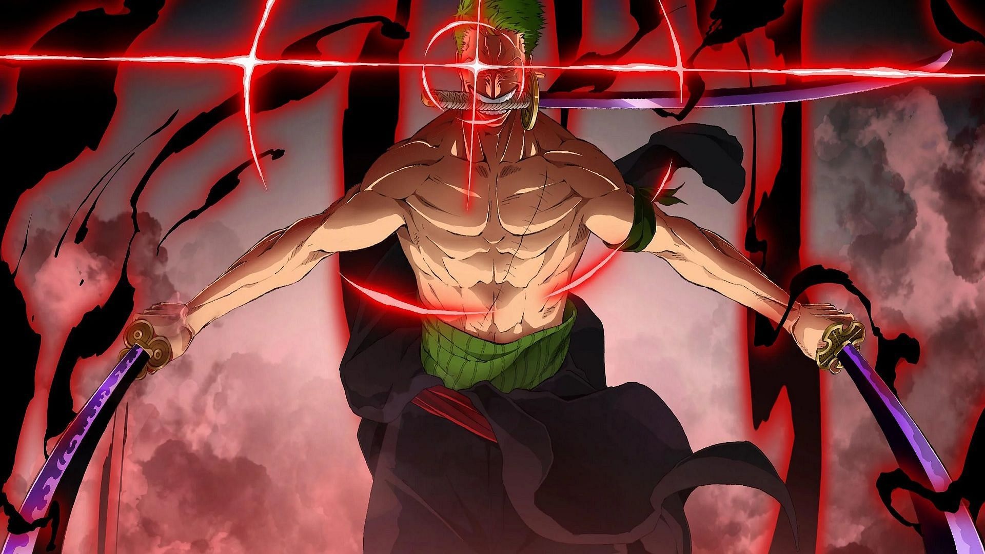 Roronoa Zoro, King of Hell Three-Sword Style, red Conqueror's Haki lightning, Full HD Desktop wallpaper