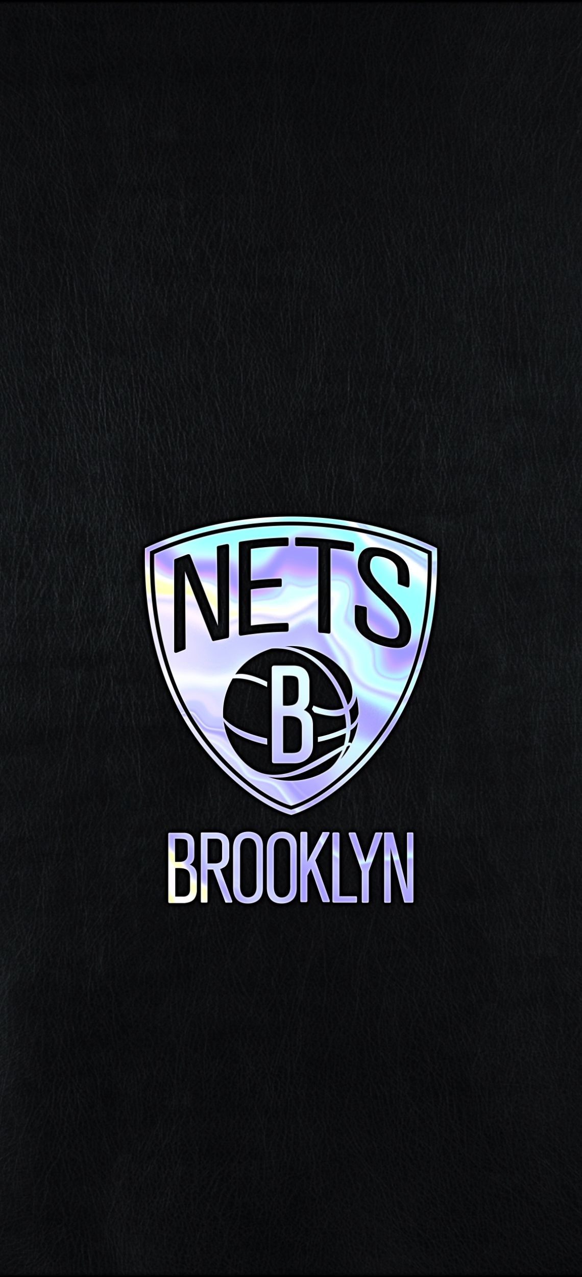 Brooklyn Nets logo, Iridescent holographic shield, Black leather texture, HD Phone wallpaper