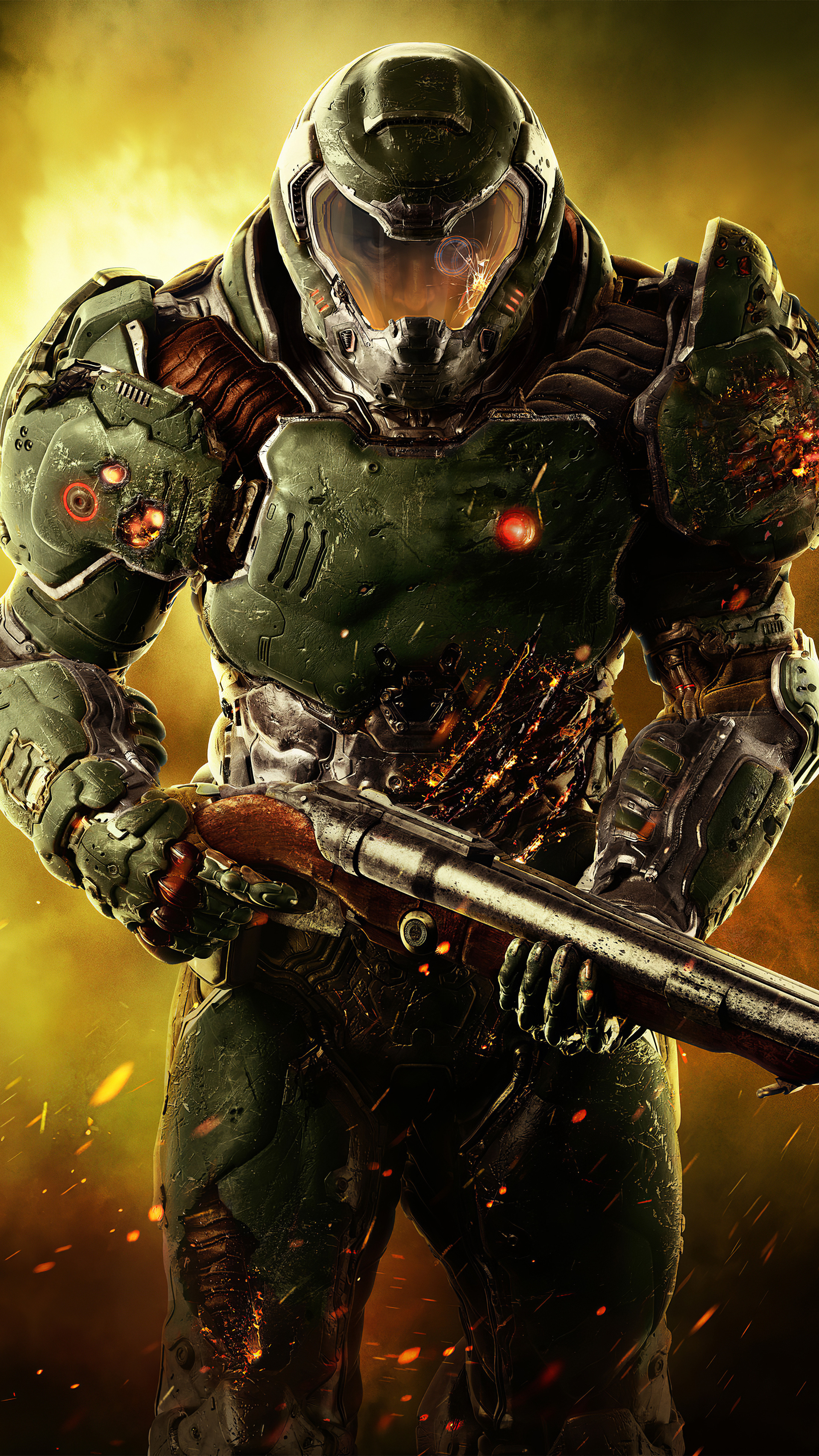 Doom Slayer, Praetor Suit, Super Shotgun, 4K Phone wallpaper