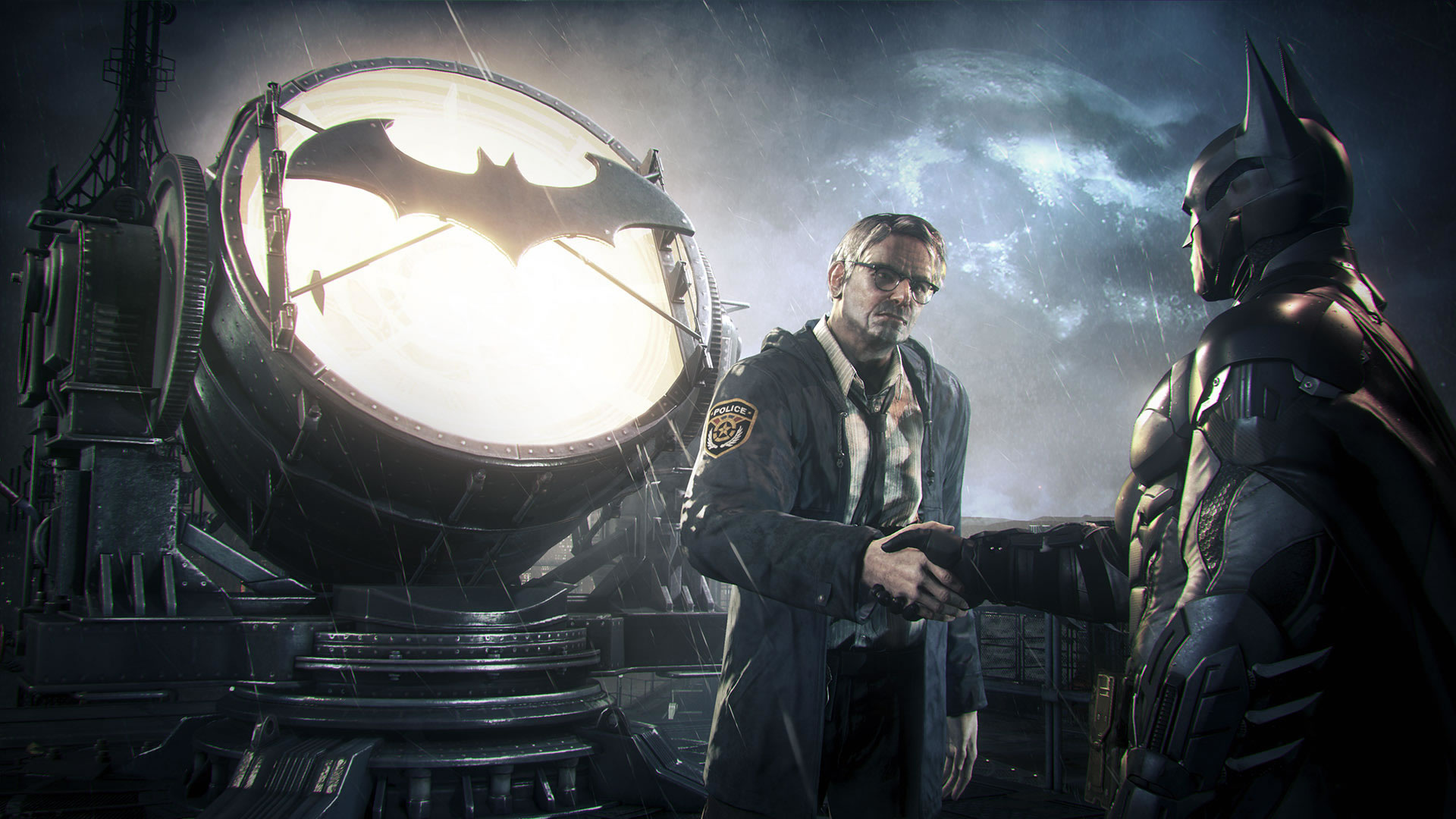 Batman, Commissioner James Gordon, Glowing Bat-Signal, Full HD Desktop wallpaper