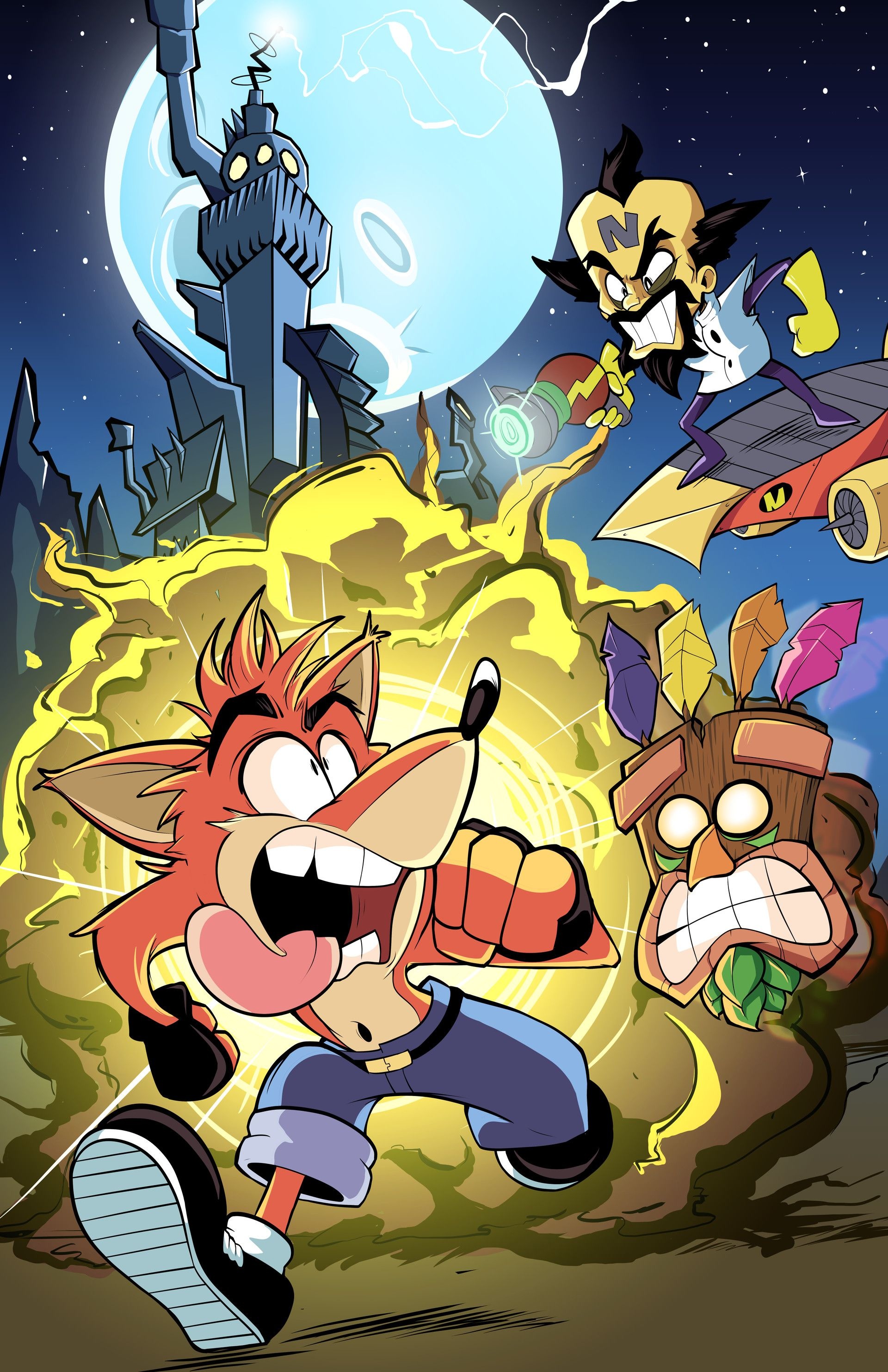 Crash Bandicoot, Doctor Neo Cortex, Aku Aku mask, Cortex Castle tower, HD Phone wallpaper