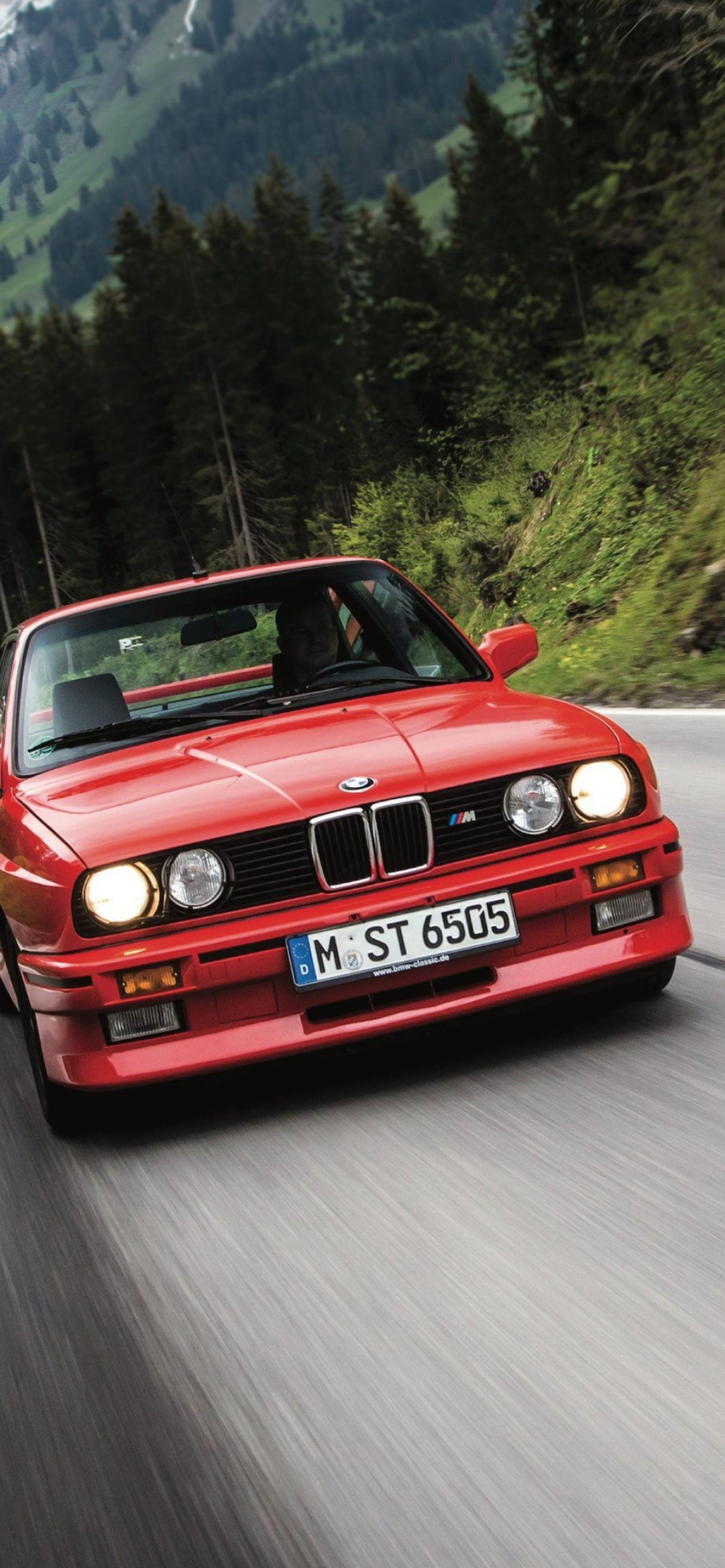 red BMW E30 M3, M ST 6505, alpine mountain road, HD Phone wallpaper