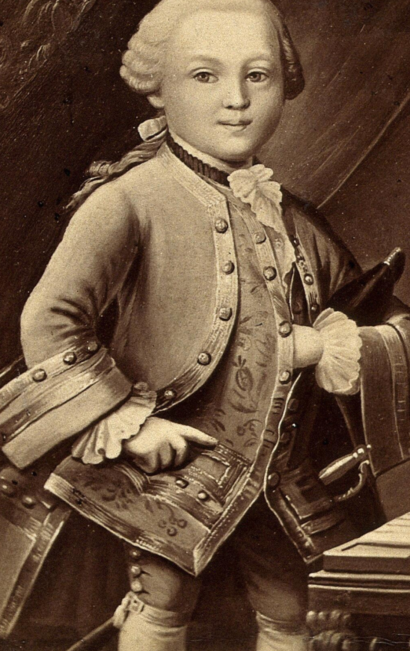 Wolfgang Amadeus Mozart, Child prodigy, Painting by A Lenisch, Wellcome Collection, 1390x2200 HD Phone