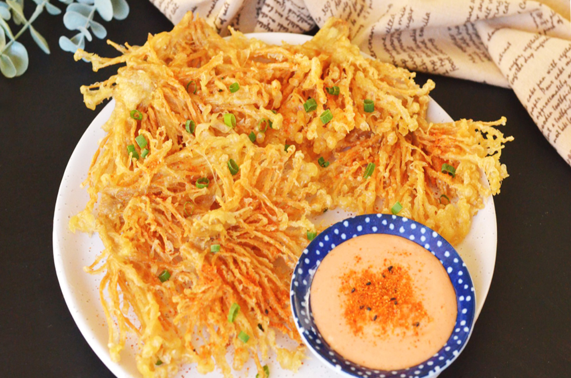 Crispy enoki mushrooms, spicy mayo dip, 1920x1280 HD Desktop