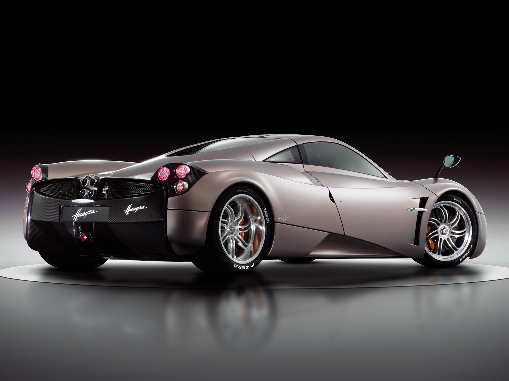 Pagani Huayra, quad exhaust system, reflective studio platform, HD Desktop wallpaper