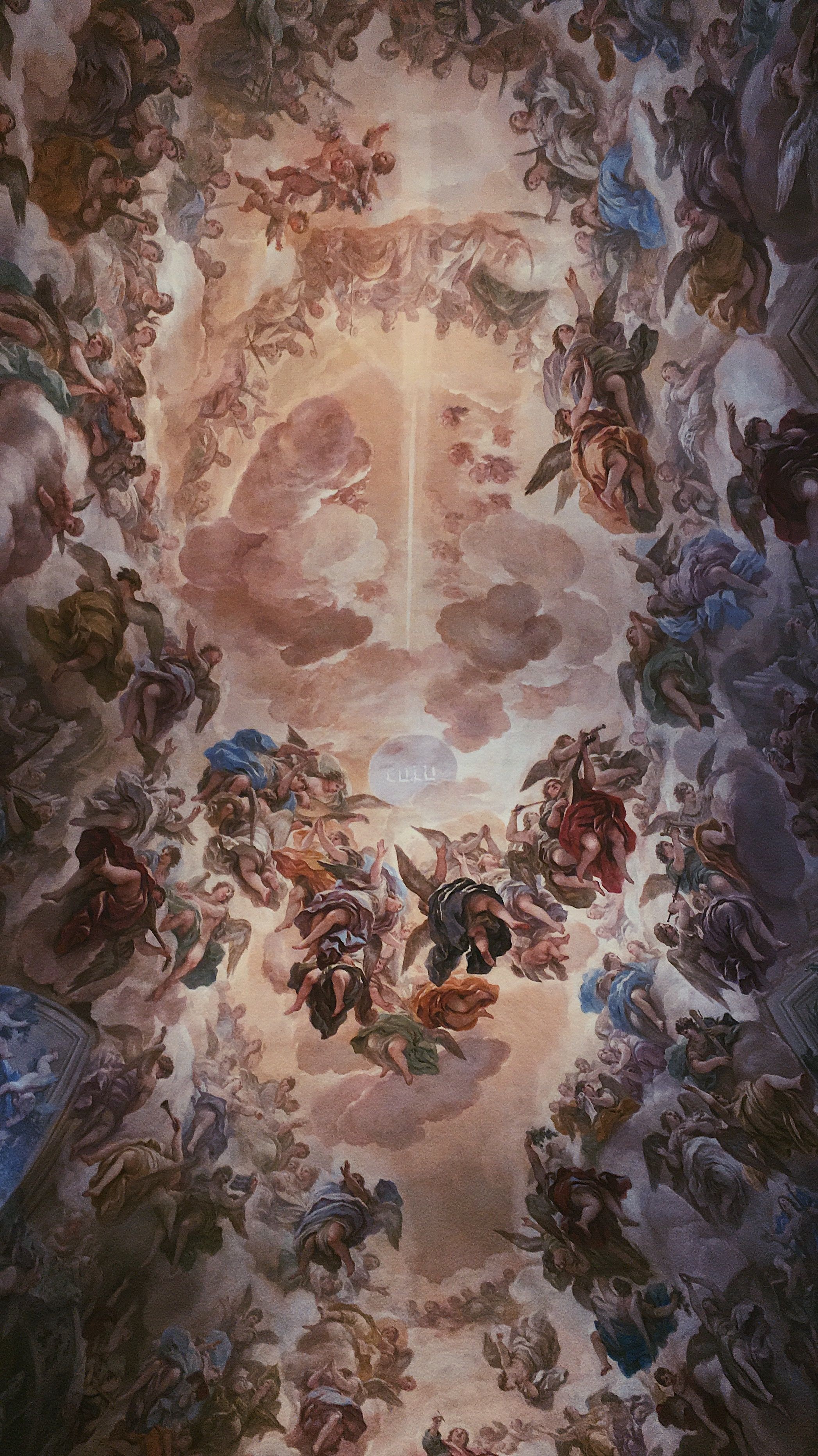 Baroque ceiling fresco, Heavenly host of angels, Radiant Tetragrammaton emblem, HD Phone wallpaper