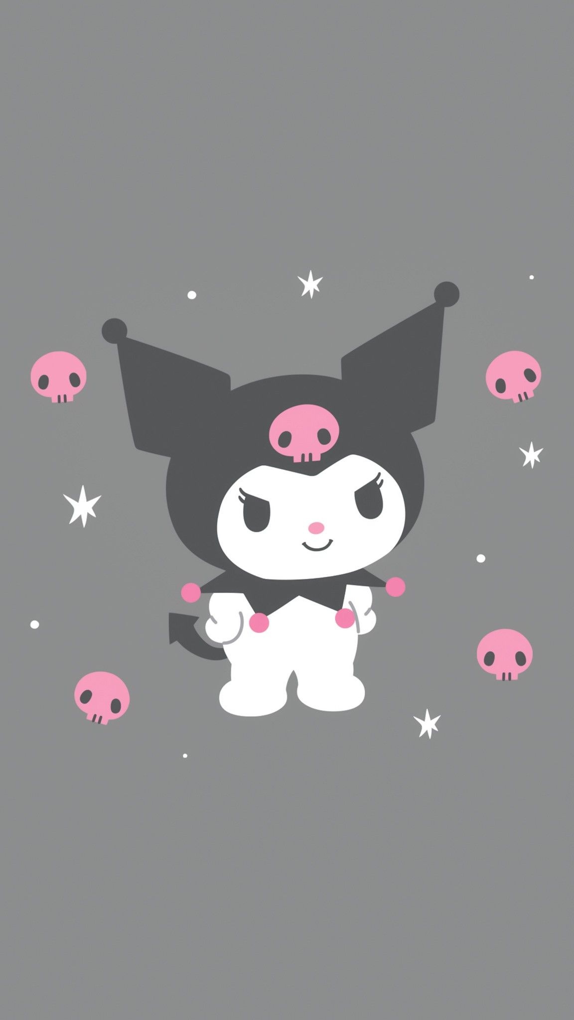 Kuromi, pink skulls, white sparkle stars, HD Phone wallpaper