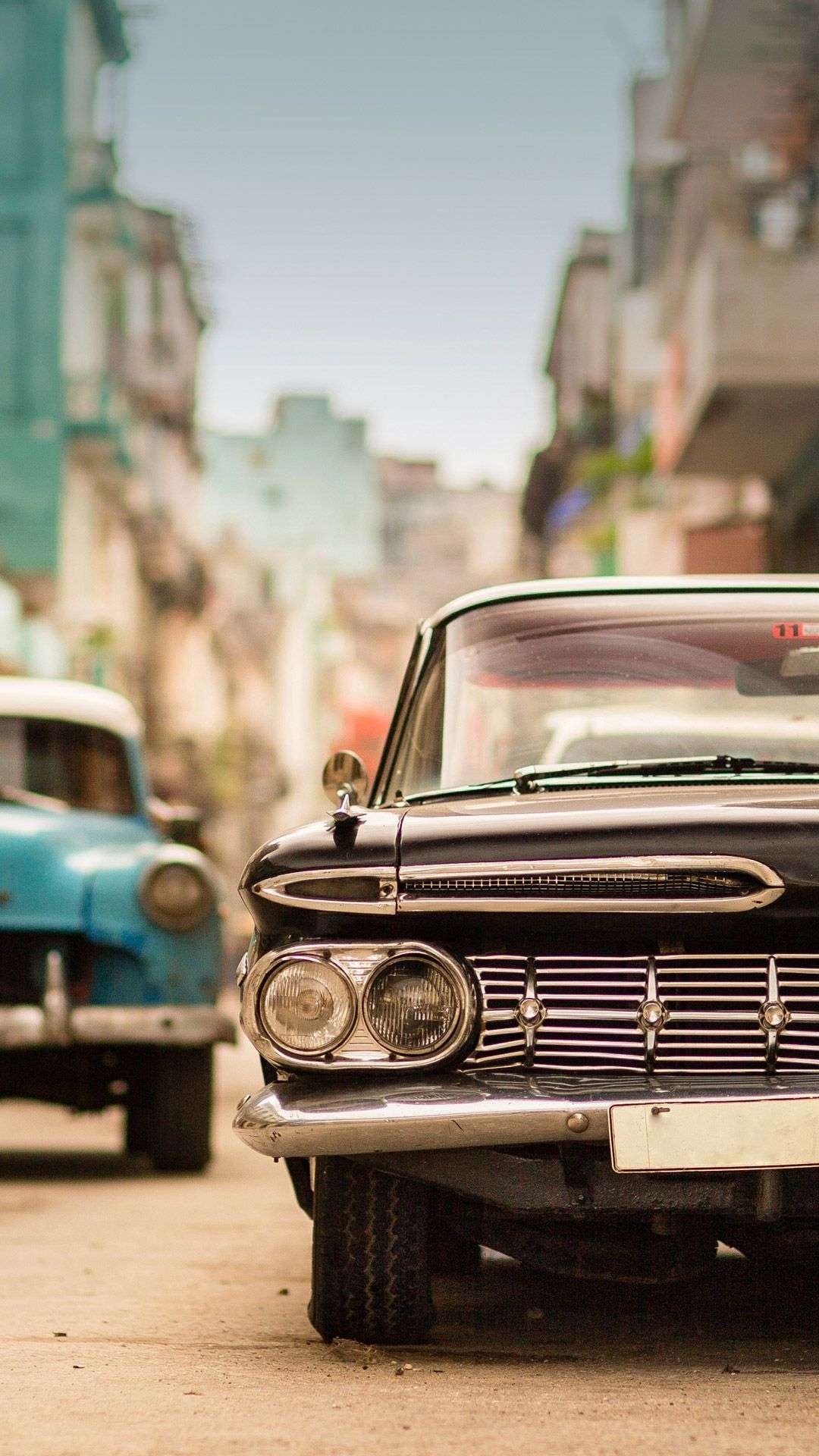 1959 Chevrolet Impala, Havana street, vintage blue car, Full HD Phone wallpaper