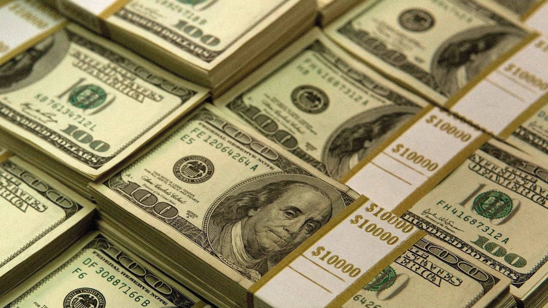 Benjamin Franklin 100-dollar bills, 10000-dollar currency straps, Stacks of US dollars, Full HD Desktop wallpaper