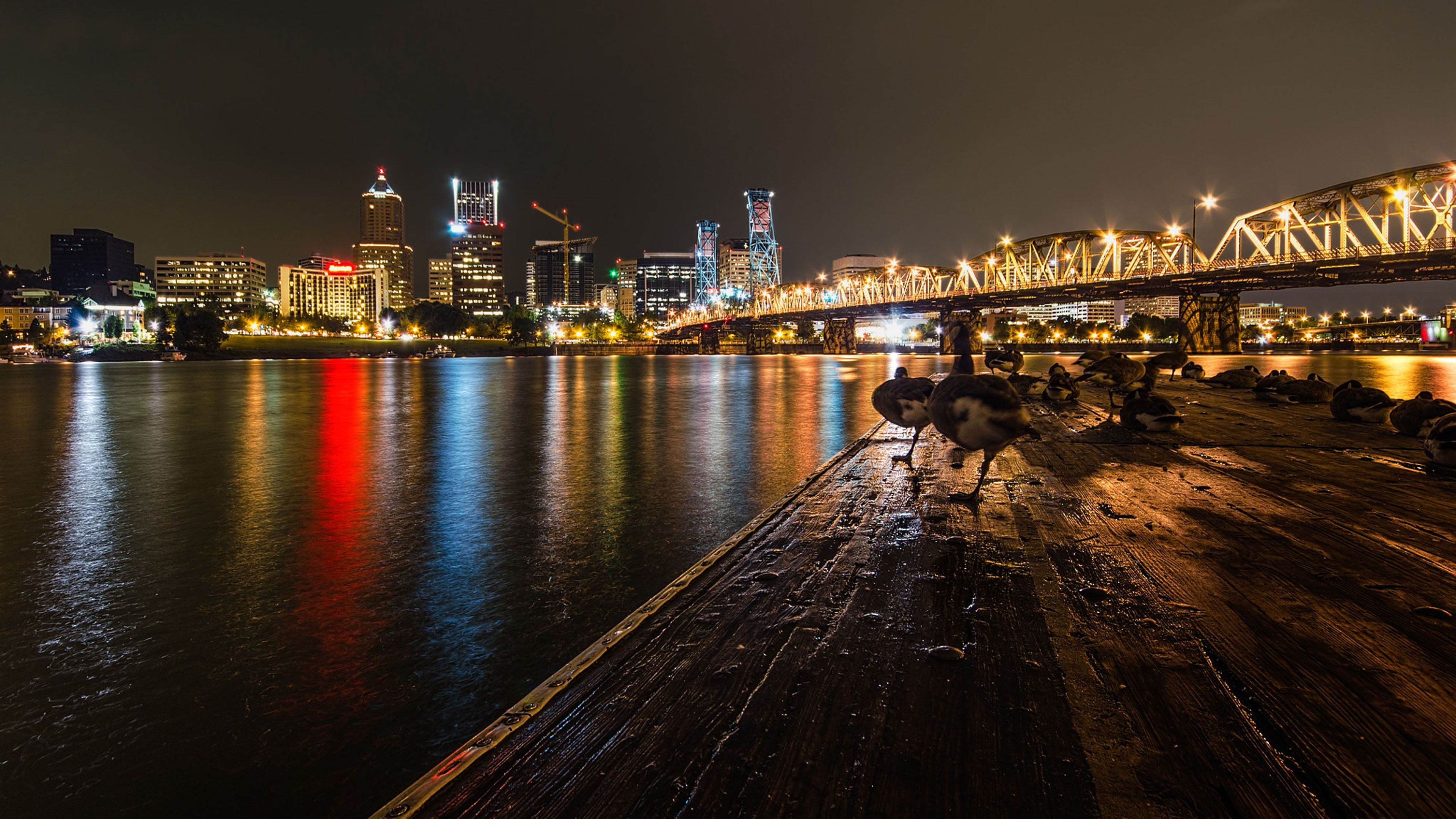 Portland Skyline, Travels, Night city, Urban beauty, 3840x2160 4K Desktop