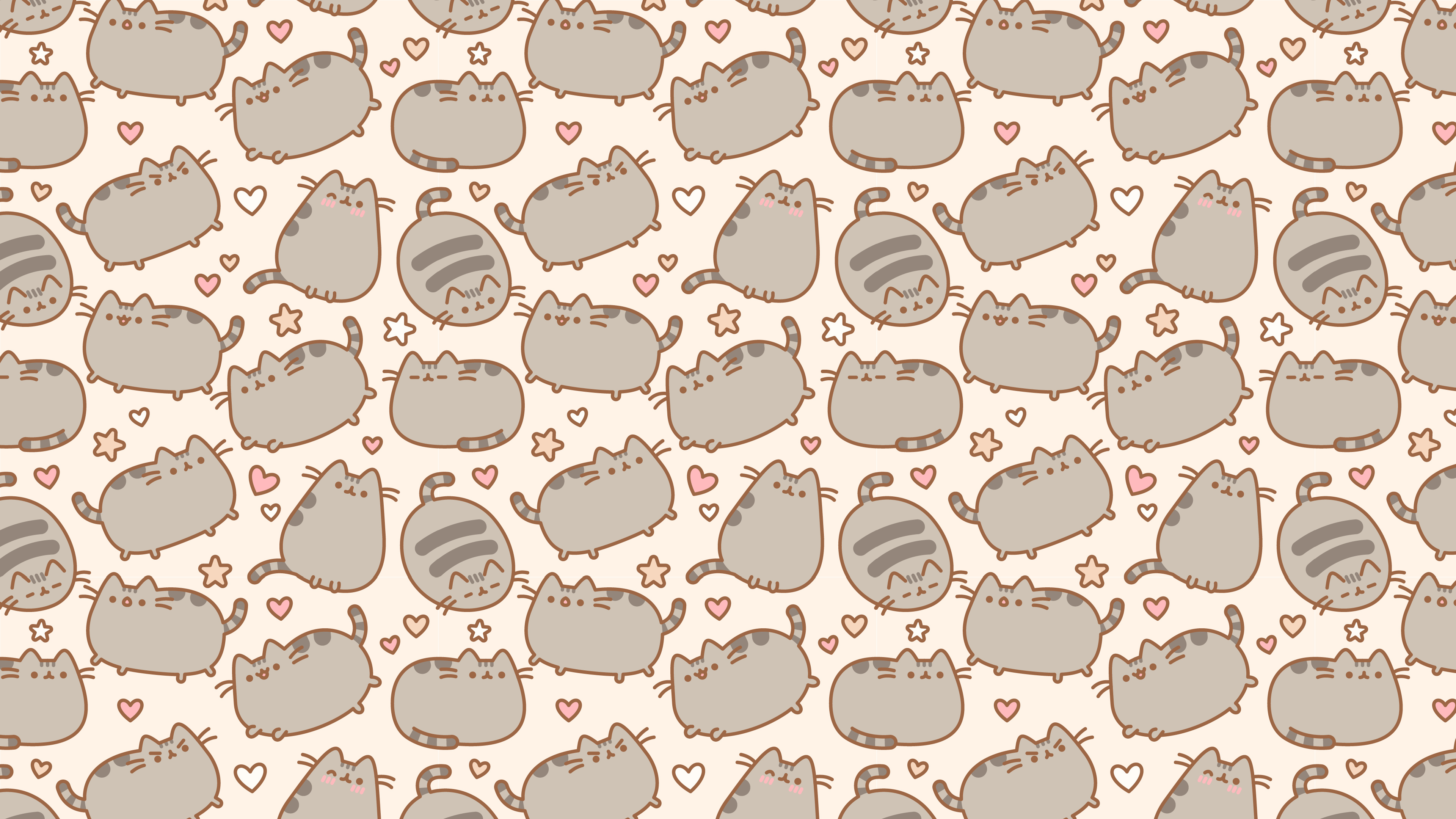 Pusheen seamless pattern, Pusheen the Cat, Doodle hearts and stars, 4K Desktop wallpaper