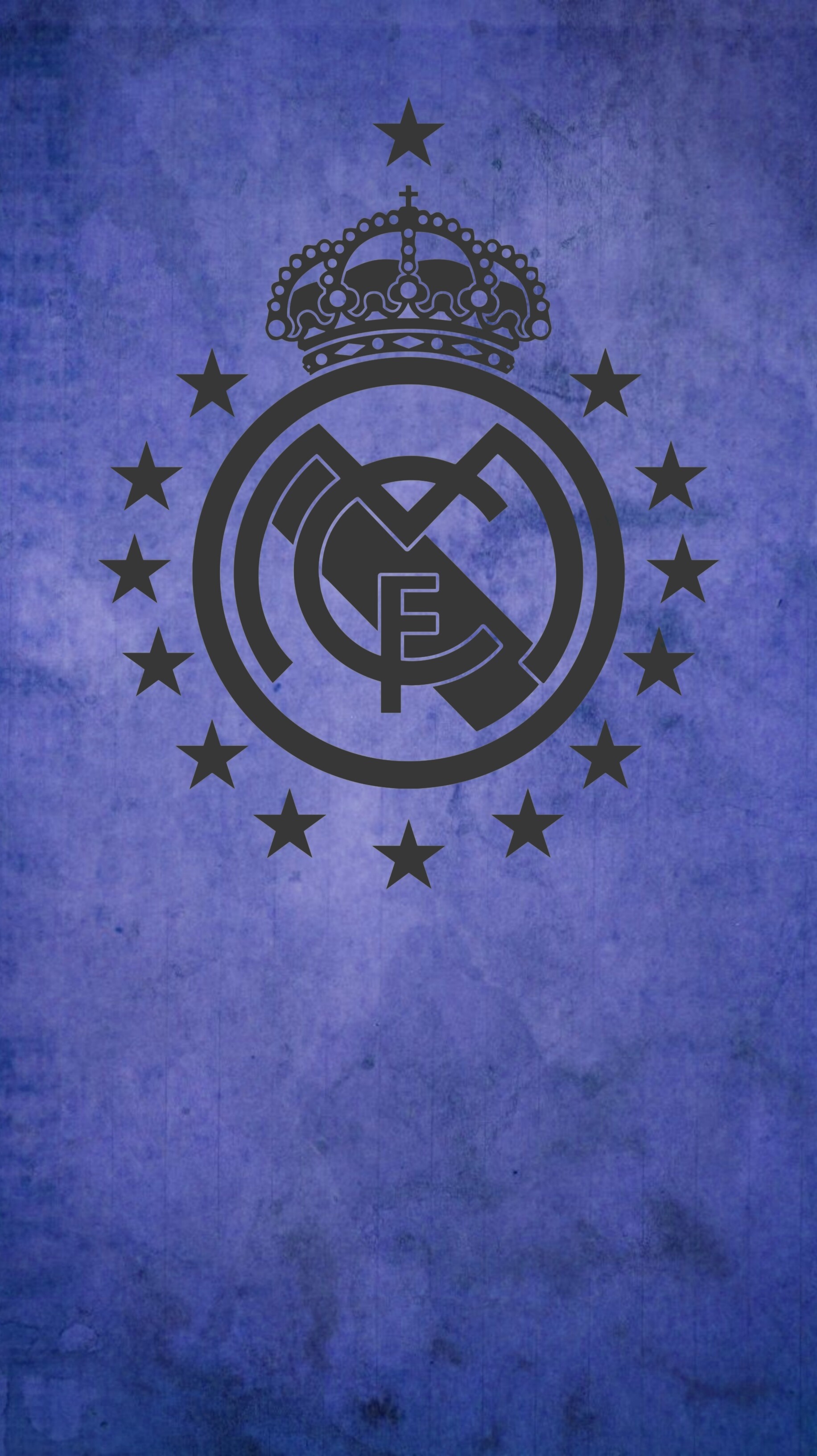 Real Madrid crest, thirteen Champions League stars, purple grunge texture, HD Phone wallpaper