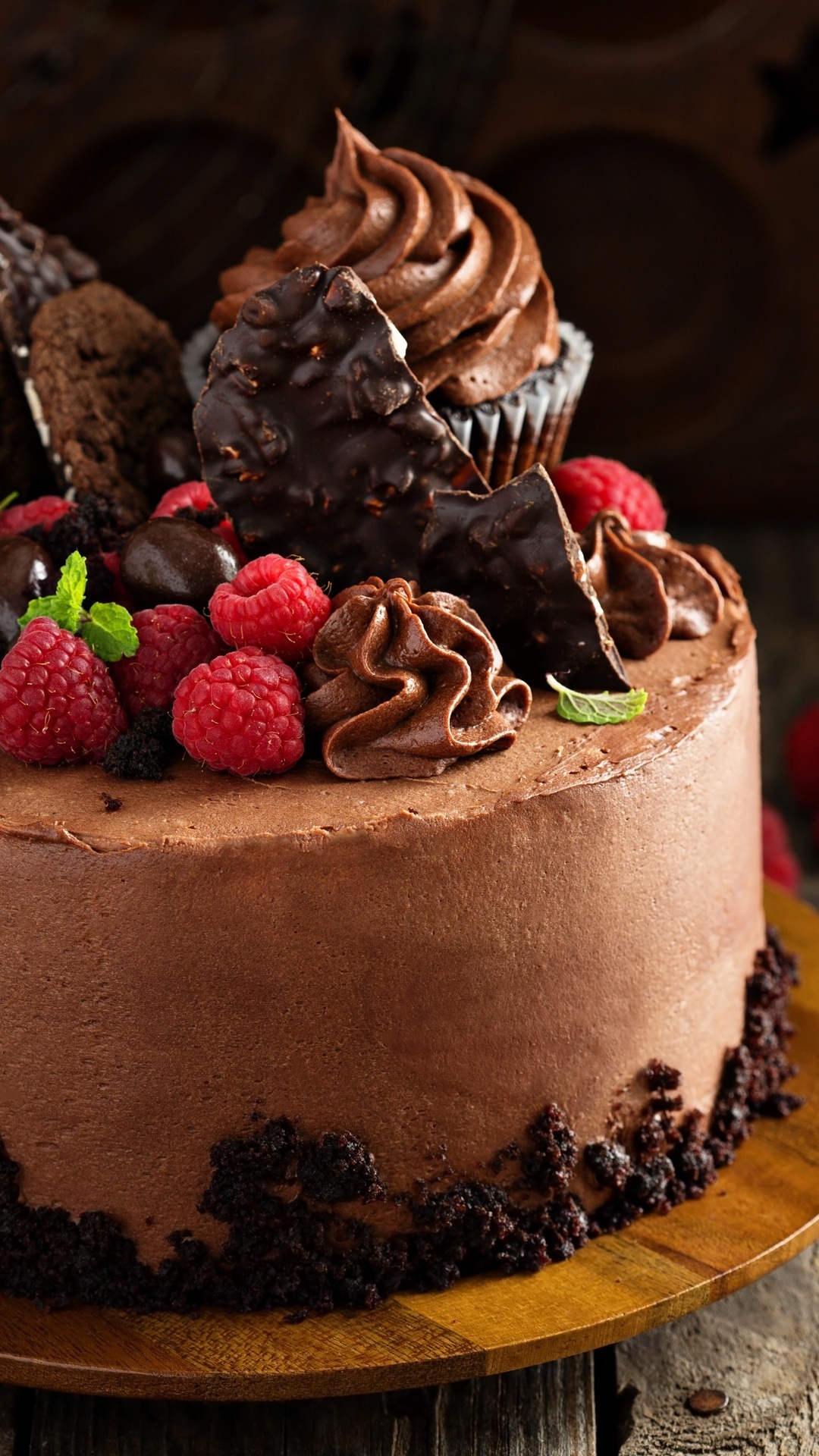 Chocolate raspberry cake, Decadent delight, Luscious combination, Gourmet indulgence, 1080x1920 Full HD Phone