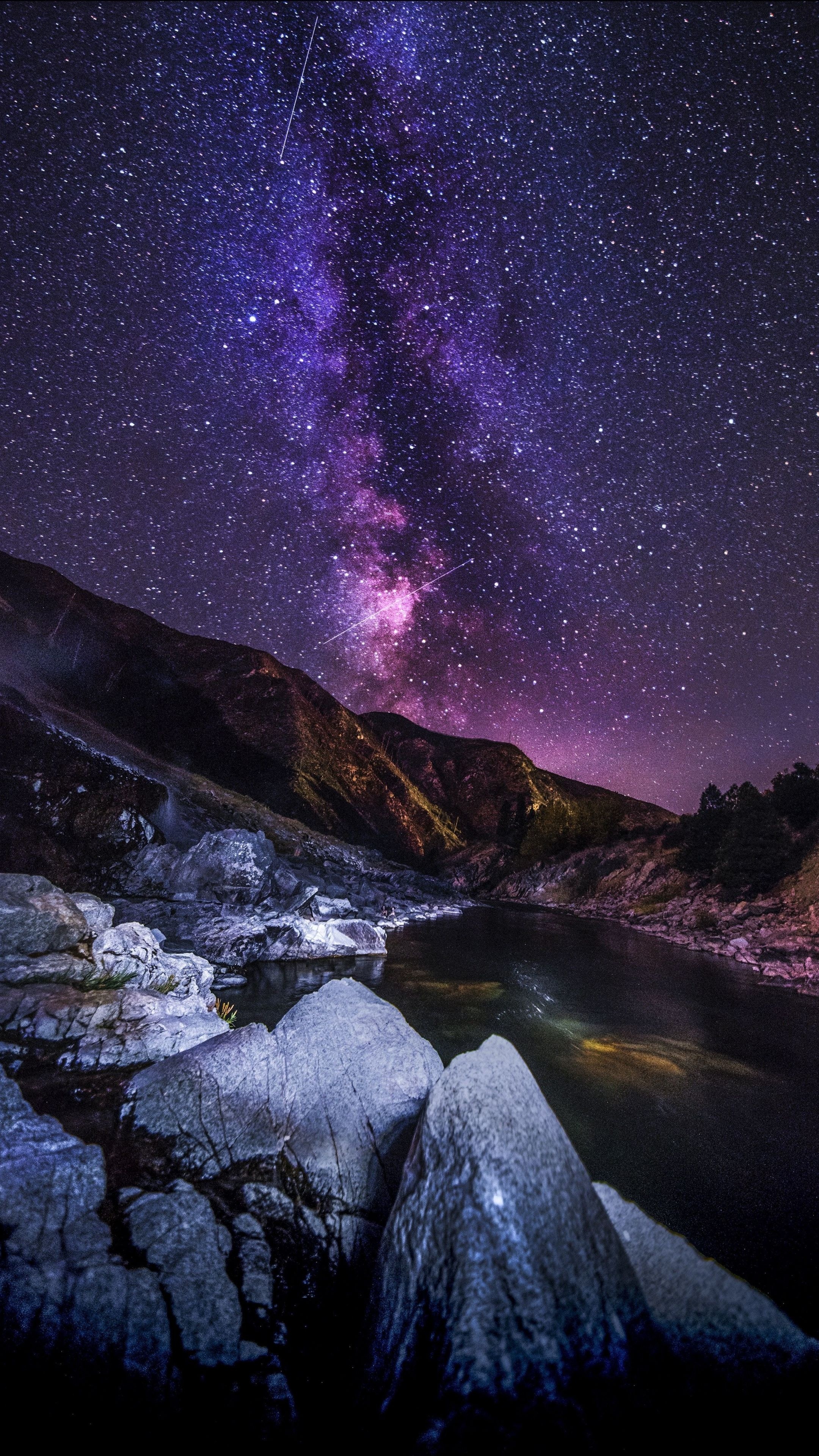 Starry, Sky, Mountains, River, Nature, 2160x3840 4K Phone