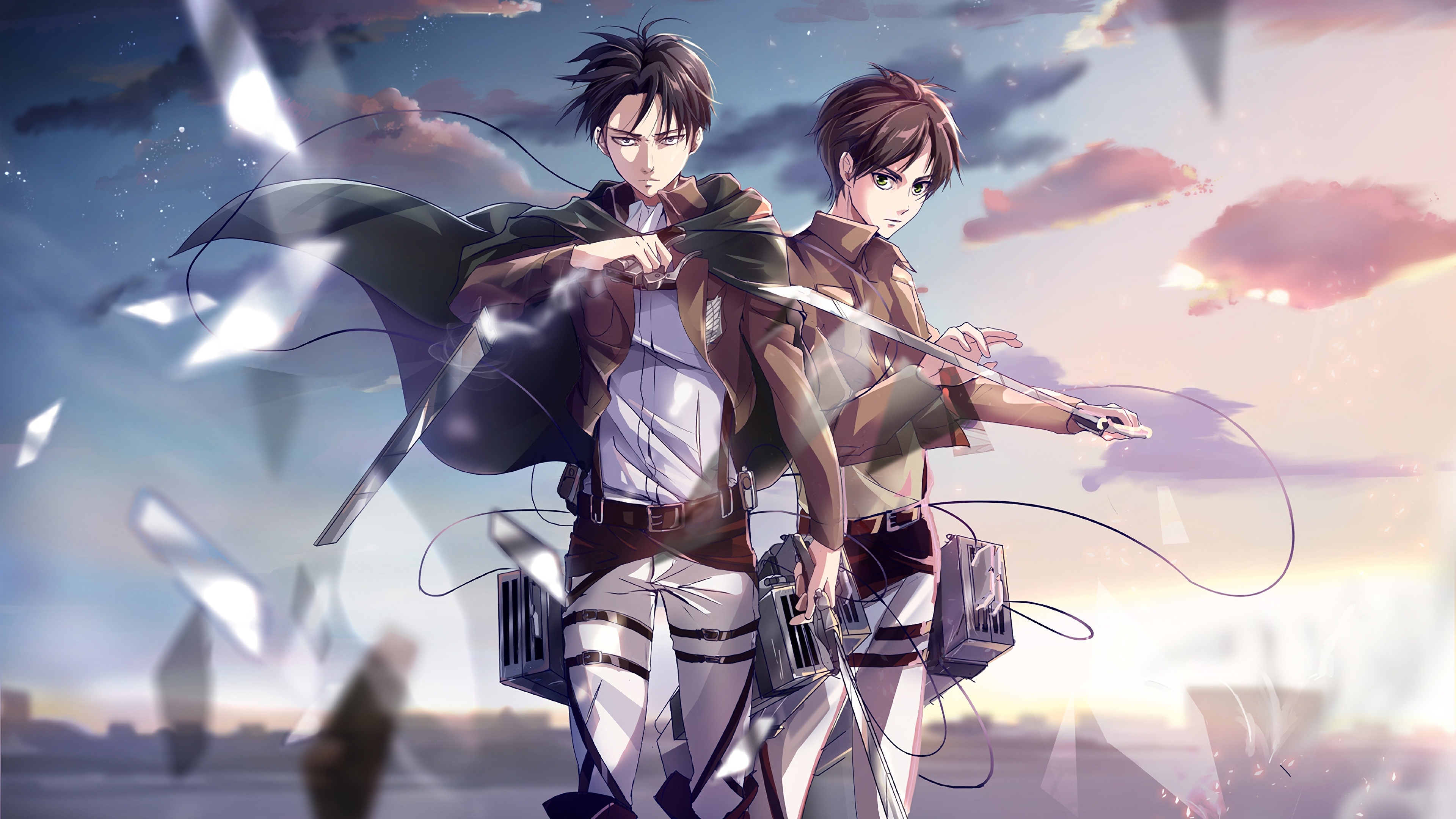 Eren Yeager, Levi Ackerman, Attack on Titan, Survey Corps uniform, 4K Desktop wallpaper