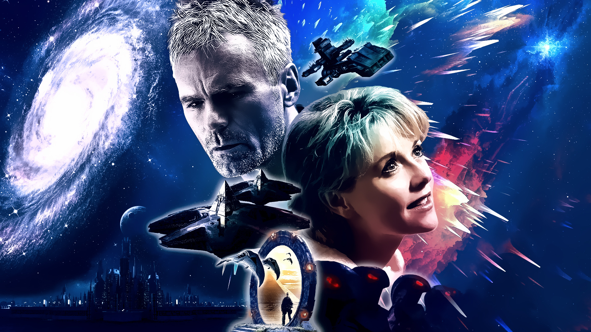 Richard Dean Anderson, Amanda Tapping wallpaper, Captivating actress, Sci-fi star, 1920x1080 Full HD Desktop