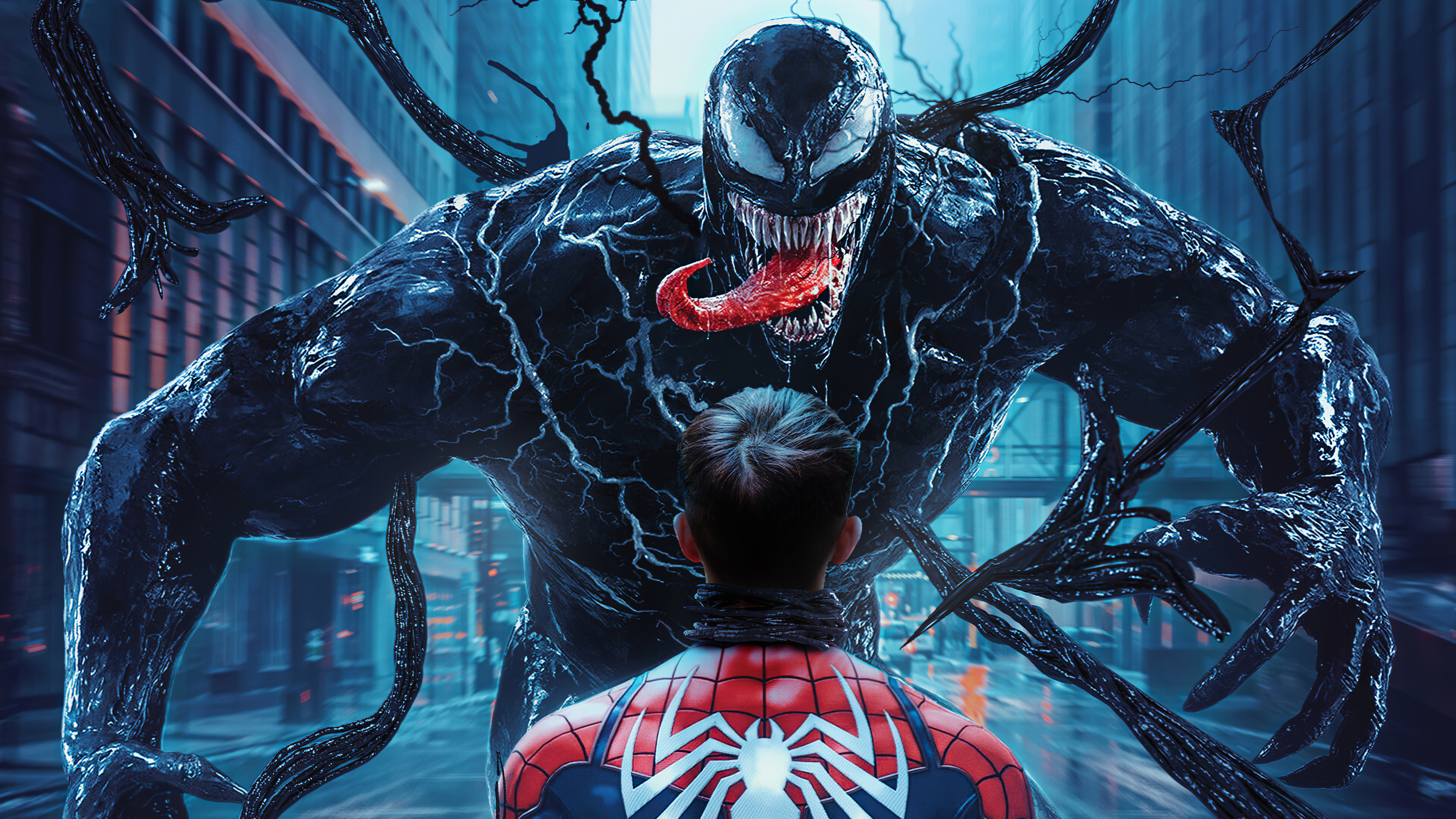 Venom, Spider-Man Advanced Suit, Black symbiote tendrils, 4K Desktop wallpaper