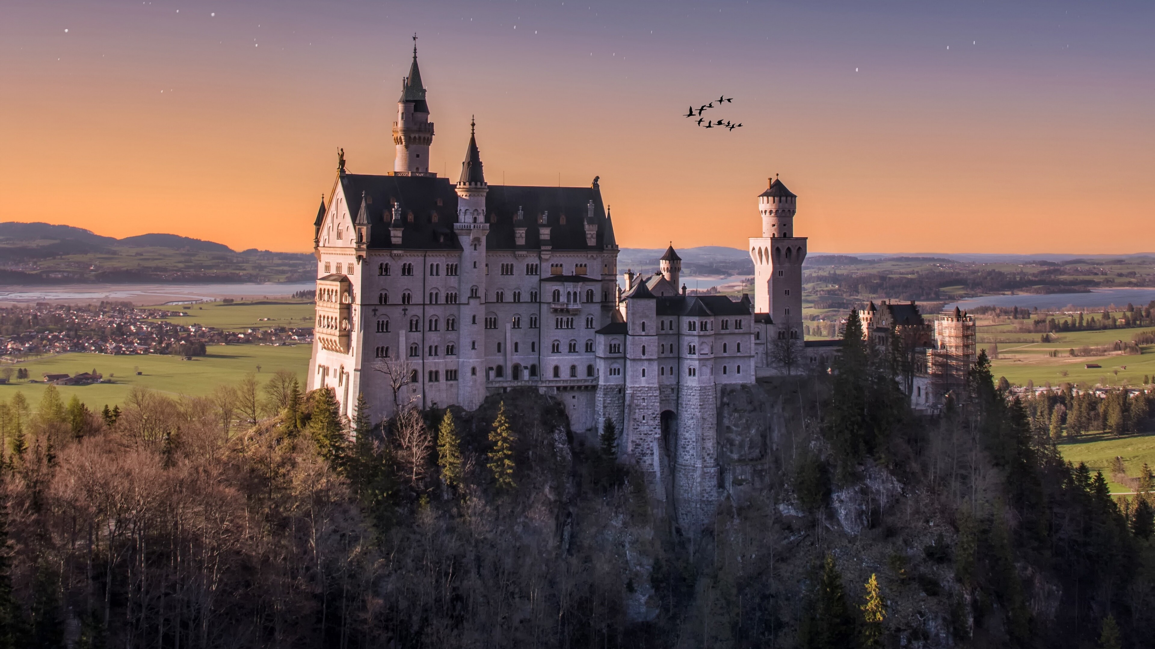 Neuschwanstein Castle, Starry sky, World, 3840x2160 4K Desktop