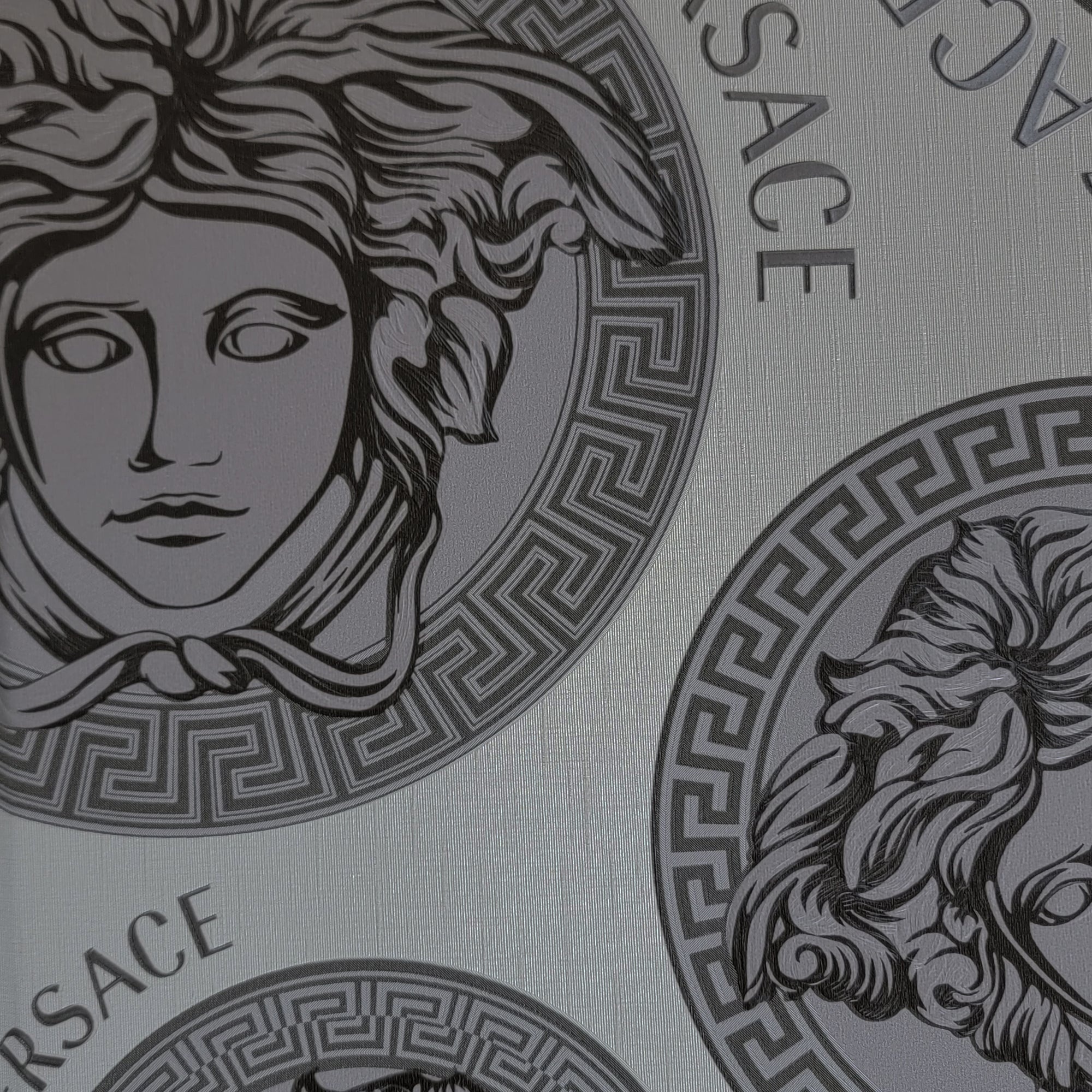 Versace, Dark gray Medusa, Textured wallpaper, 2000x2000 HD Phone