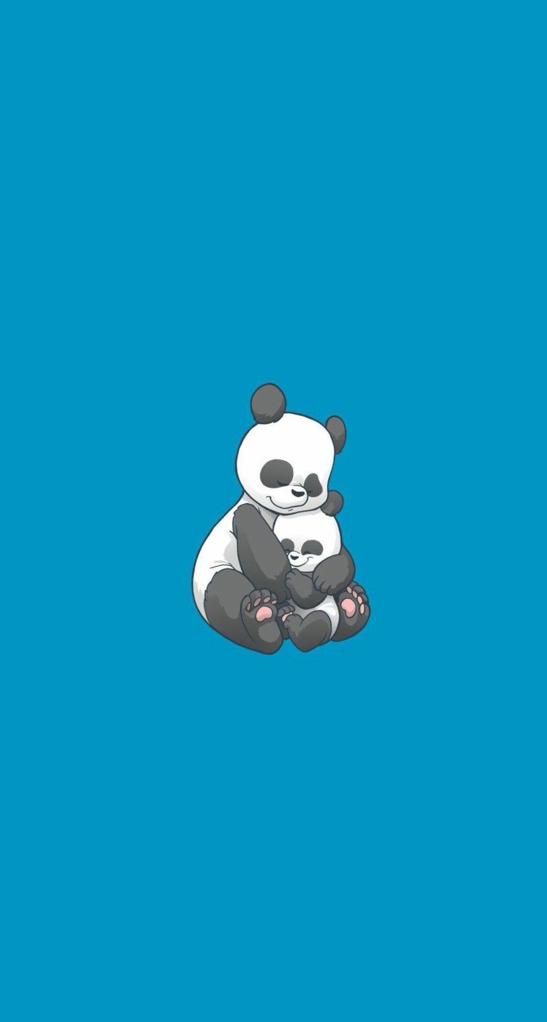 Cartoon panda hugging cub, Cute cuddling pandas, Solid cyan blue backdrop, HD Phone wallpaper