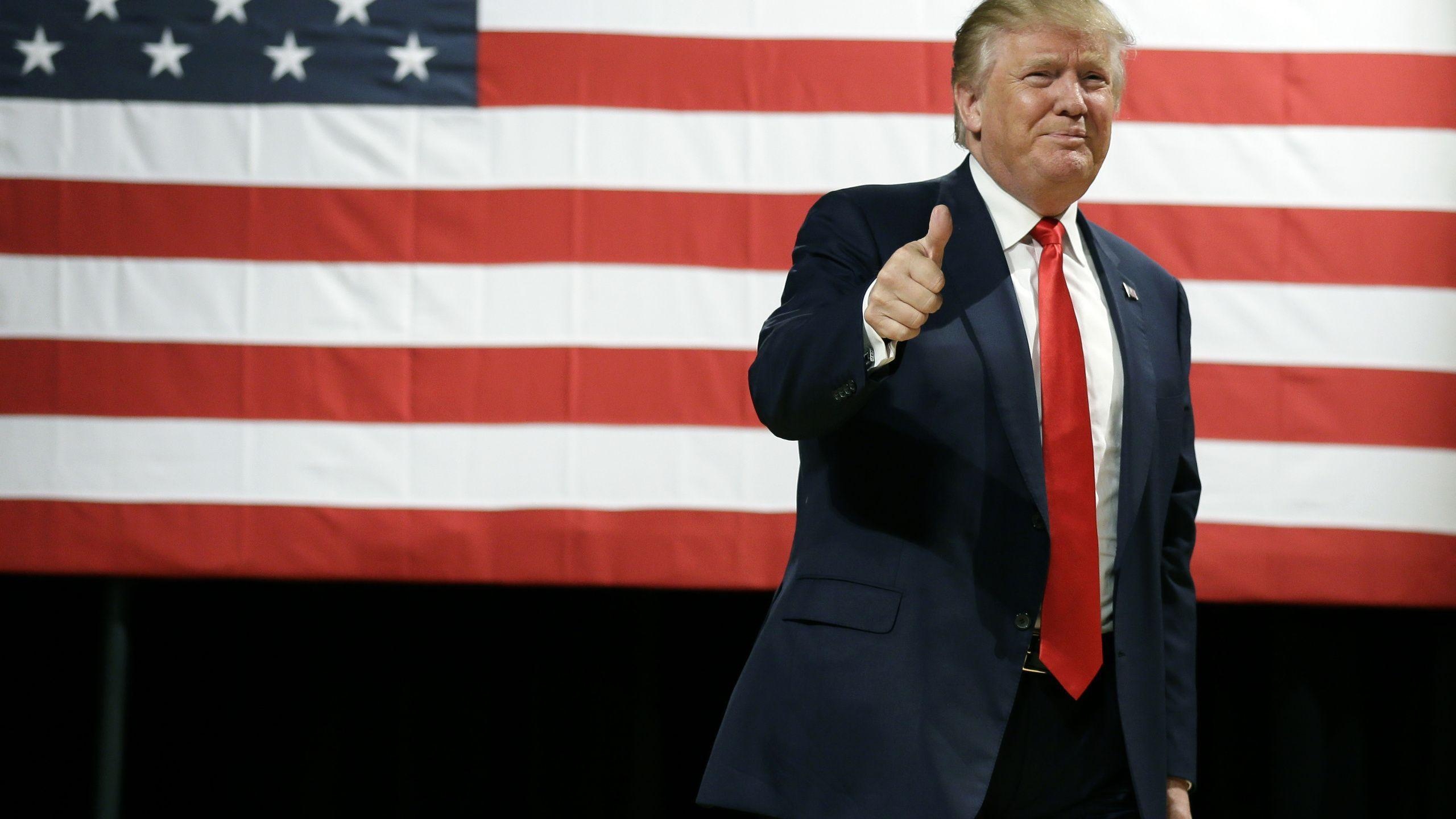 Donald Trump, Flag of the United States, thumbs-up gesture, HD Desktop wallpaper