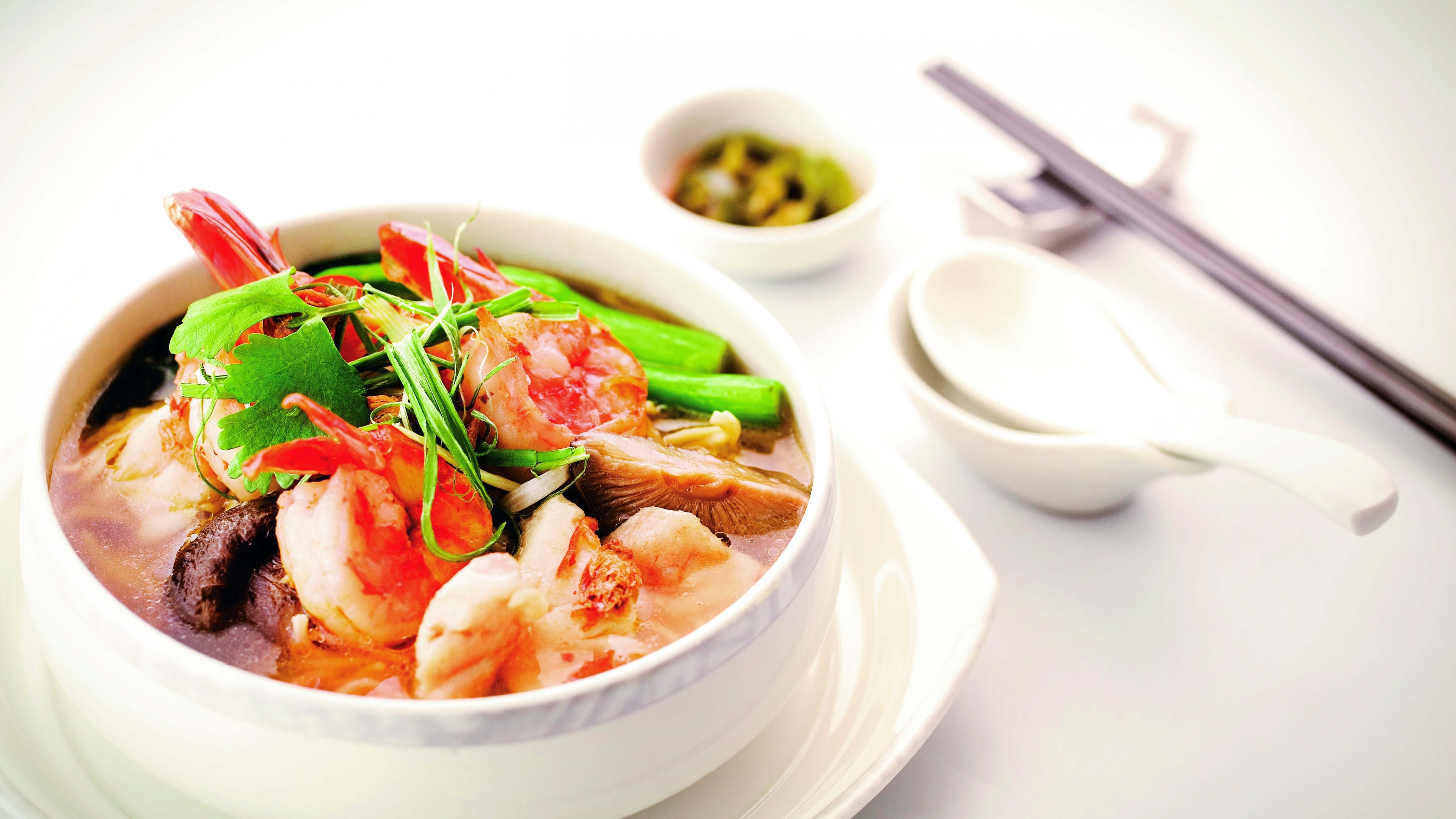 Seafood soup shrimp, Seafood delicacies, Scallops, Tomato sauce, 3840x2160 4K Desktop